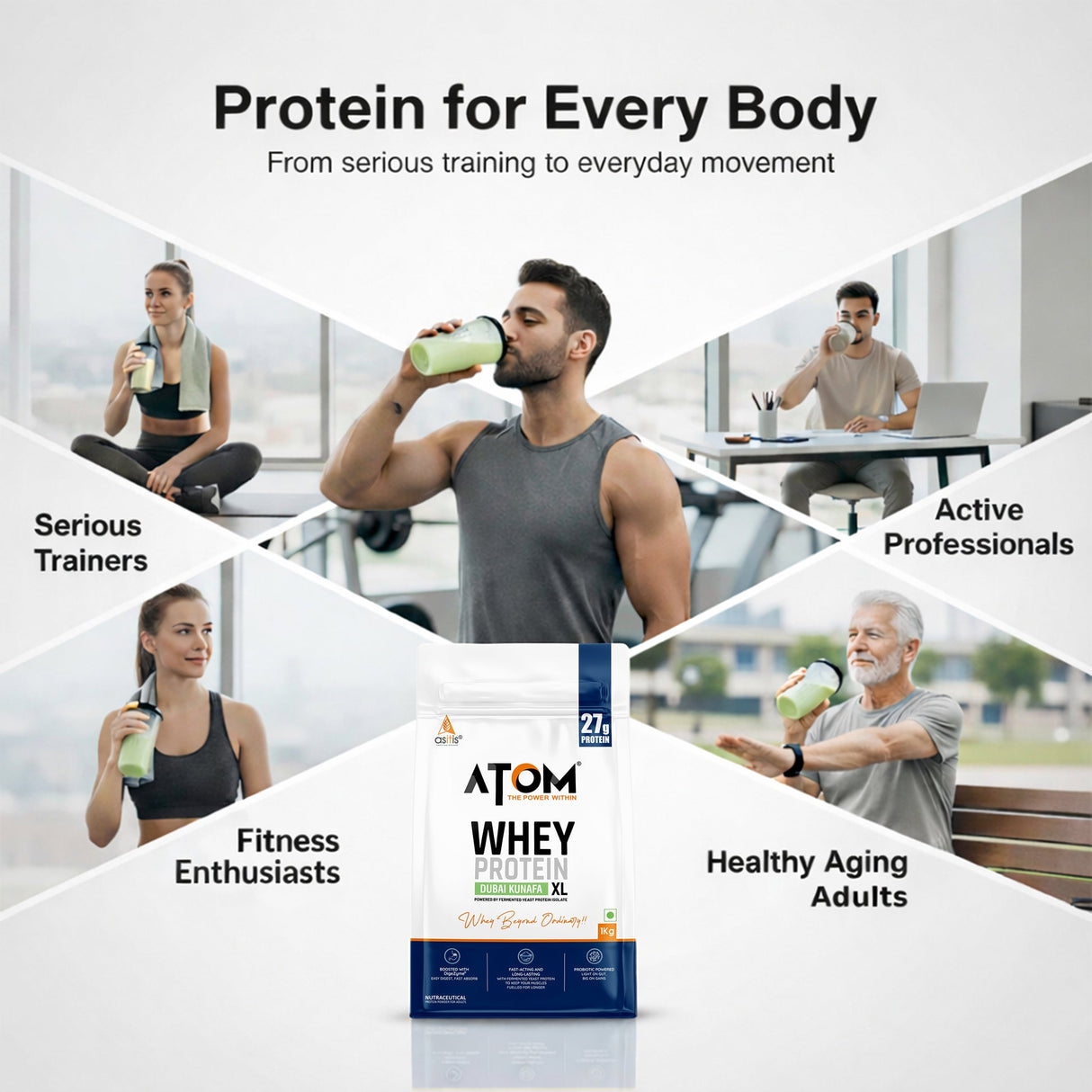 AS-IT-IS ATOM Whey Protein XL 1kg | Whey Protein with DigeZyme® & Fermented Yeast Protein
