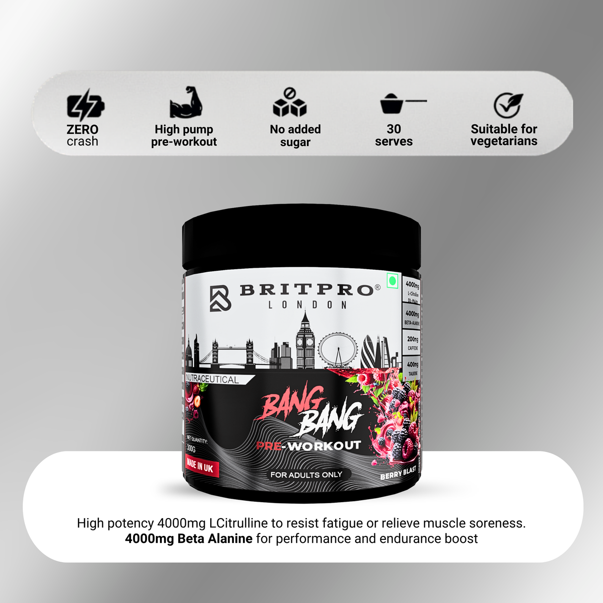 BRITPRO London BANG BANG Pre-WKT 300G - 30 Servings