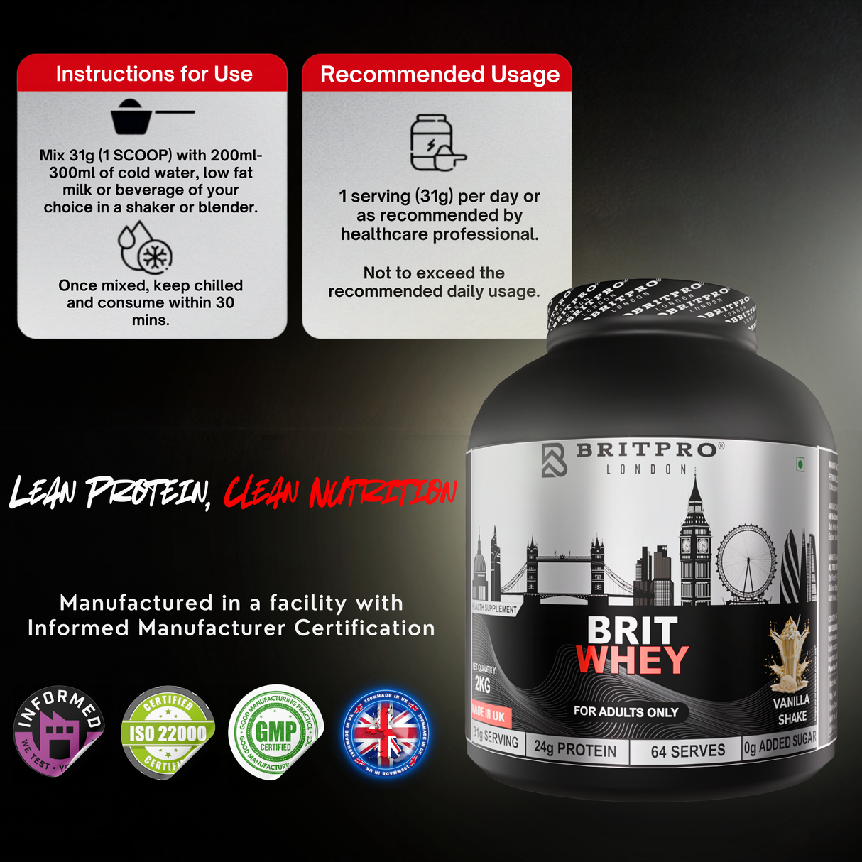 BRITPRO London BRIT Whey 2KG - 64 Servings