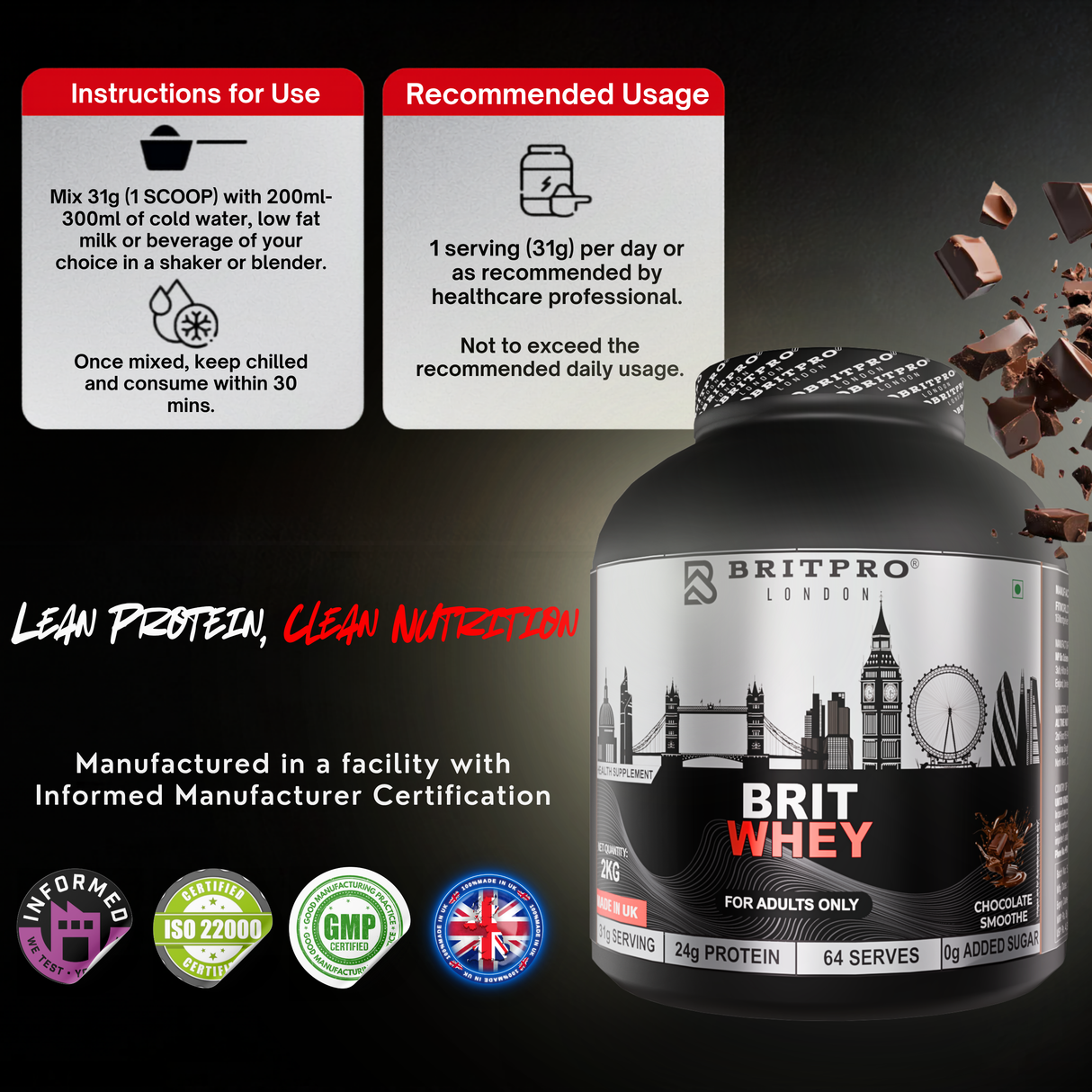 BRITPRO London BRIT Whey 2KG - 64 Servings