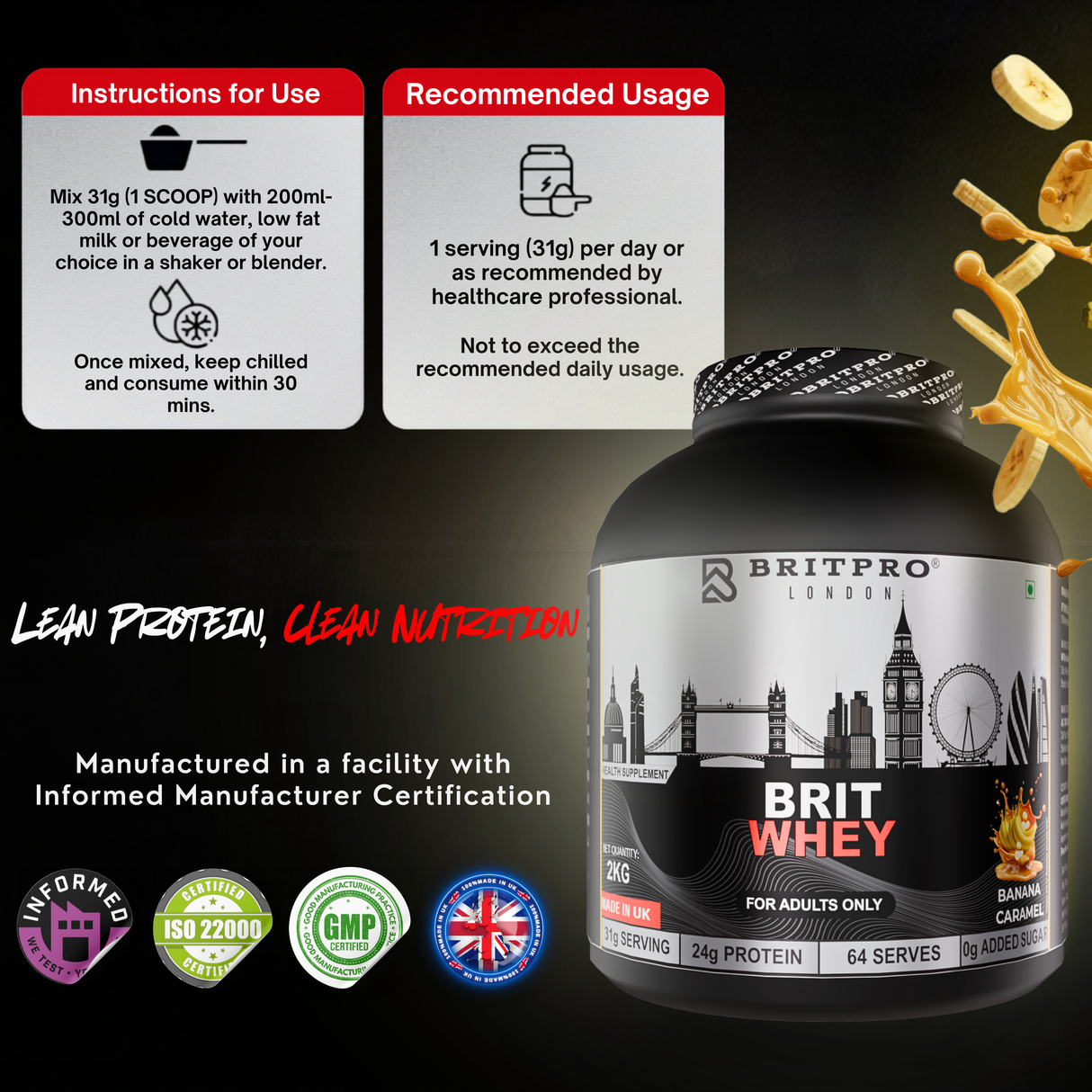 BRITPRO London BRIT Whey 2KG - 64 Servings