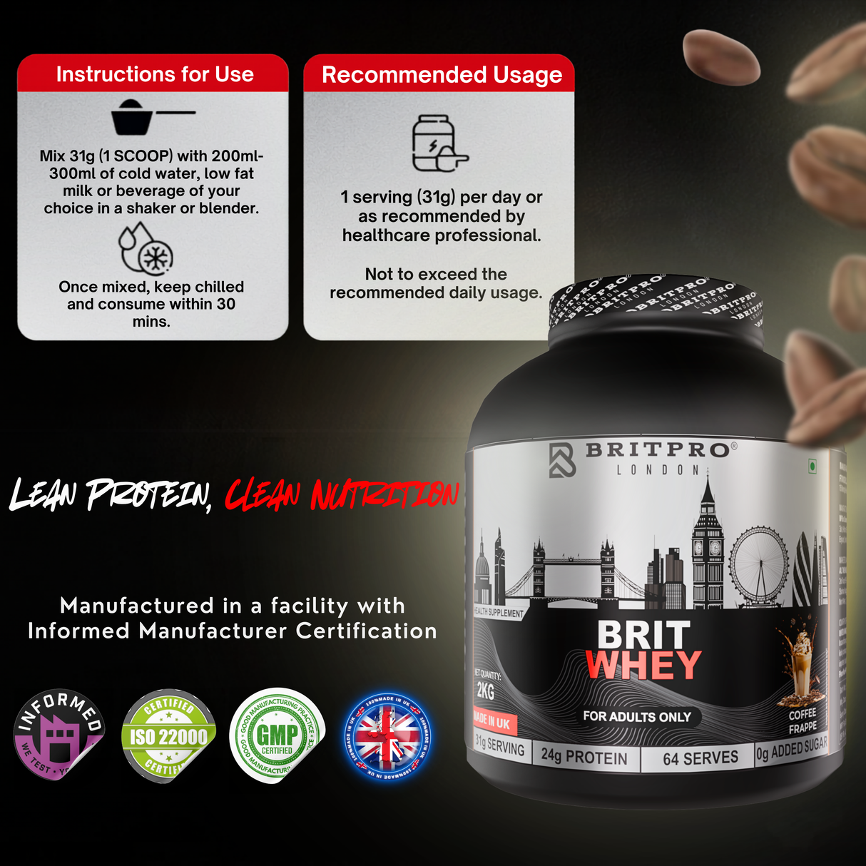 BRITPRO London BRIT Whey 2KG - 64 Servings