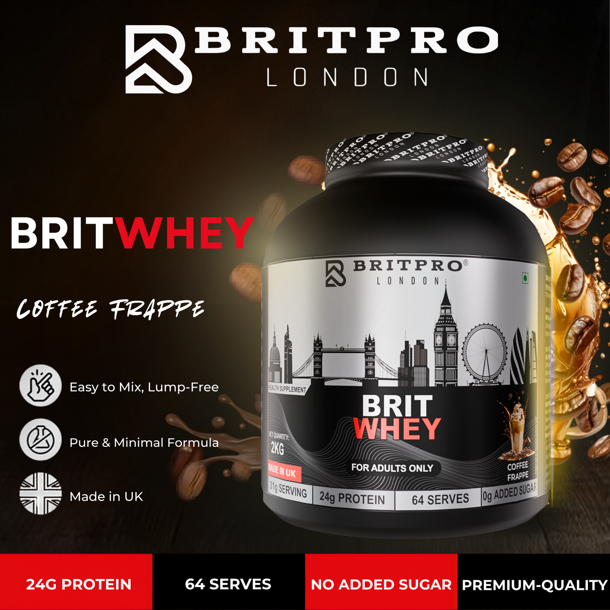 BRITPRO London BRIT Whey 2KG - 64 Servings