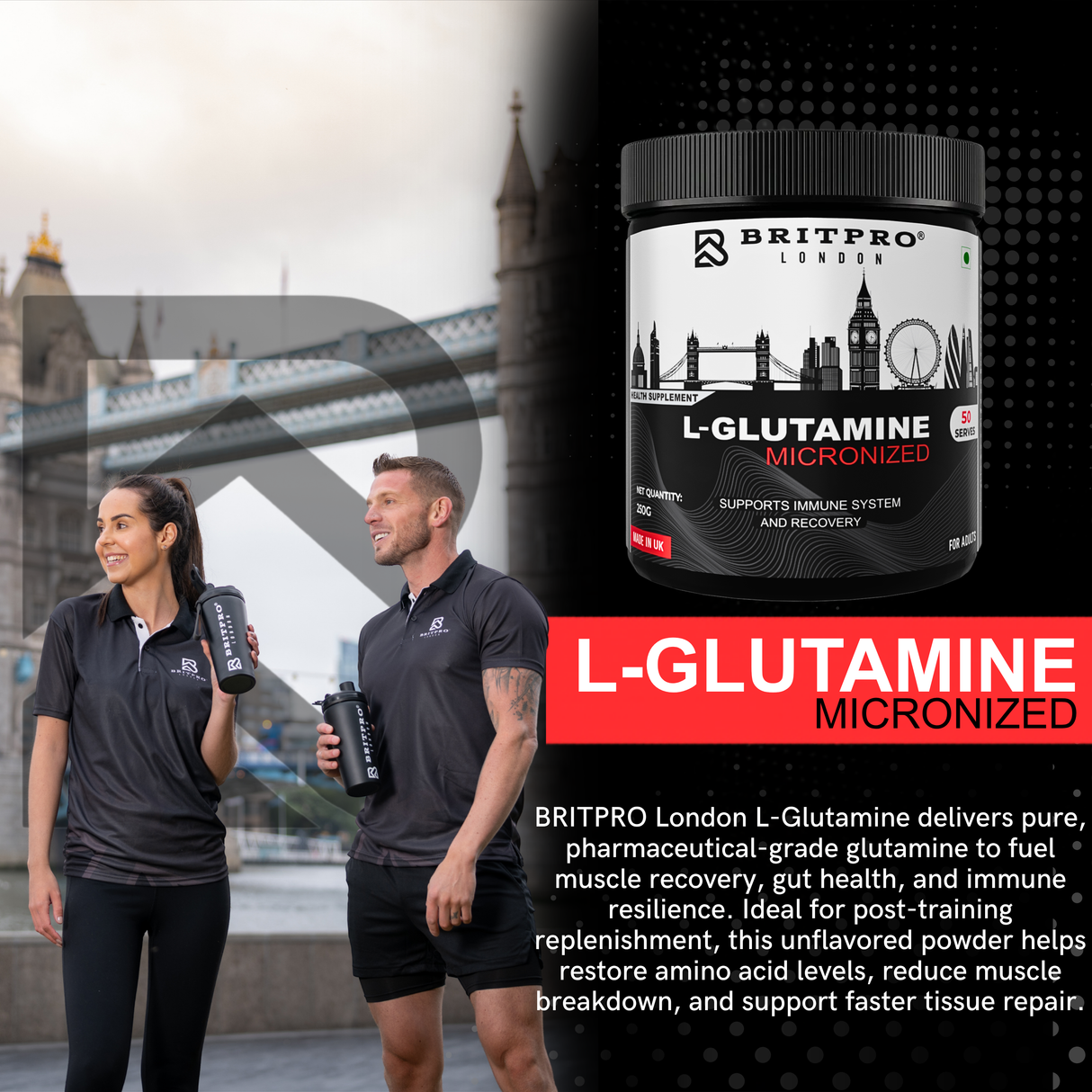 BRITPRO London L-Glutamine 250g - 50 Servings