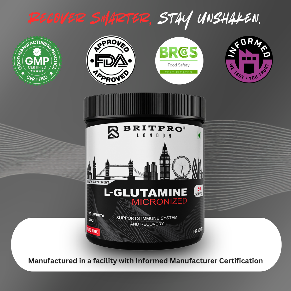 BRITPRO London L-Glutamine 250g - 50 Servings