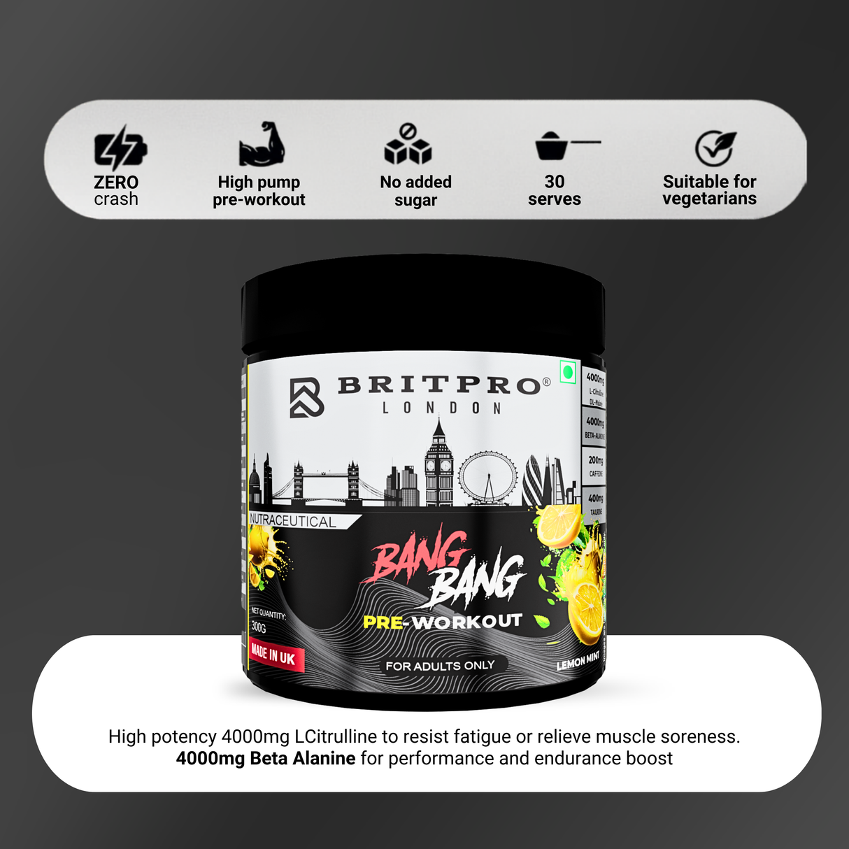 BRITPRO London BANG BANG Pre-WKT 300G - 30 Servings