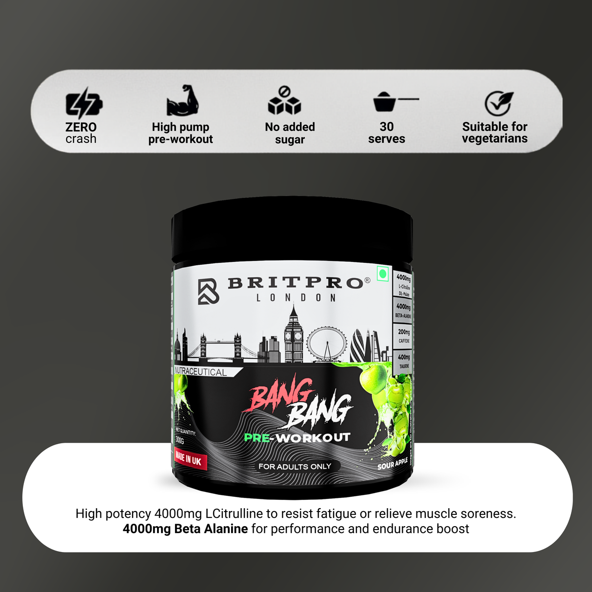 BRITPRO London BANG BANG Pre-WKT 300G - 30 Servings