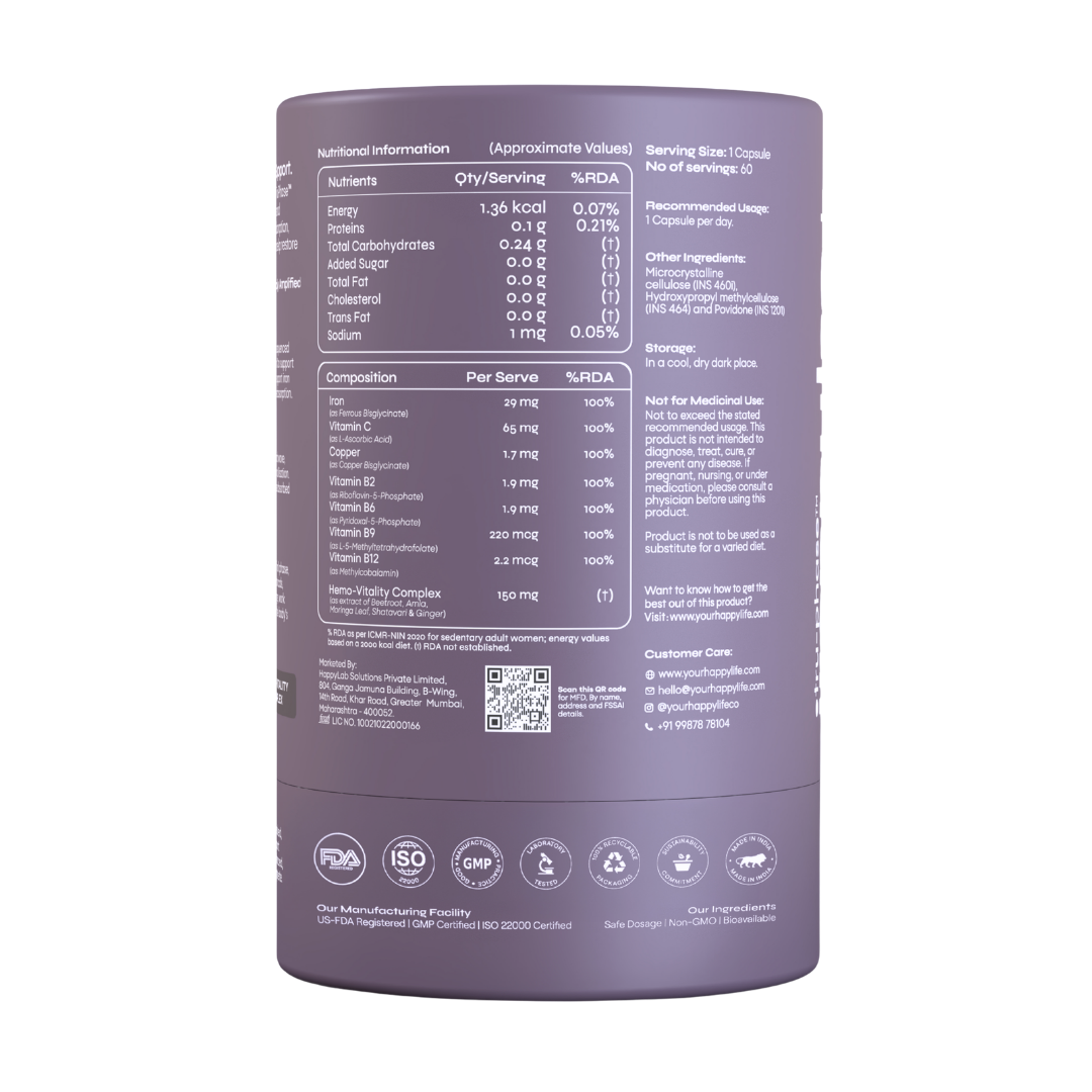 YourHappyLife IronPulse+ | 29mg Iron Bisglycinate | TruPhase™ Timed Release | 60 Capsules