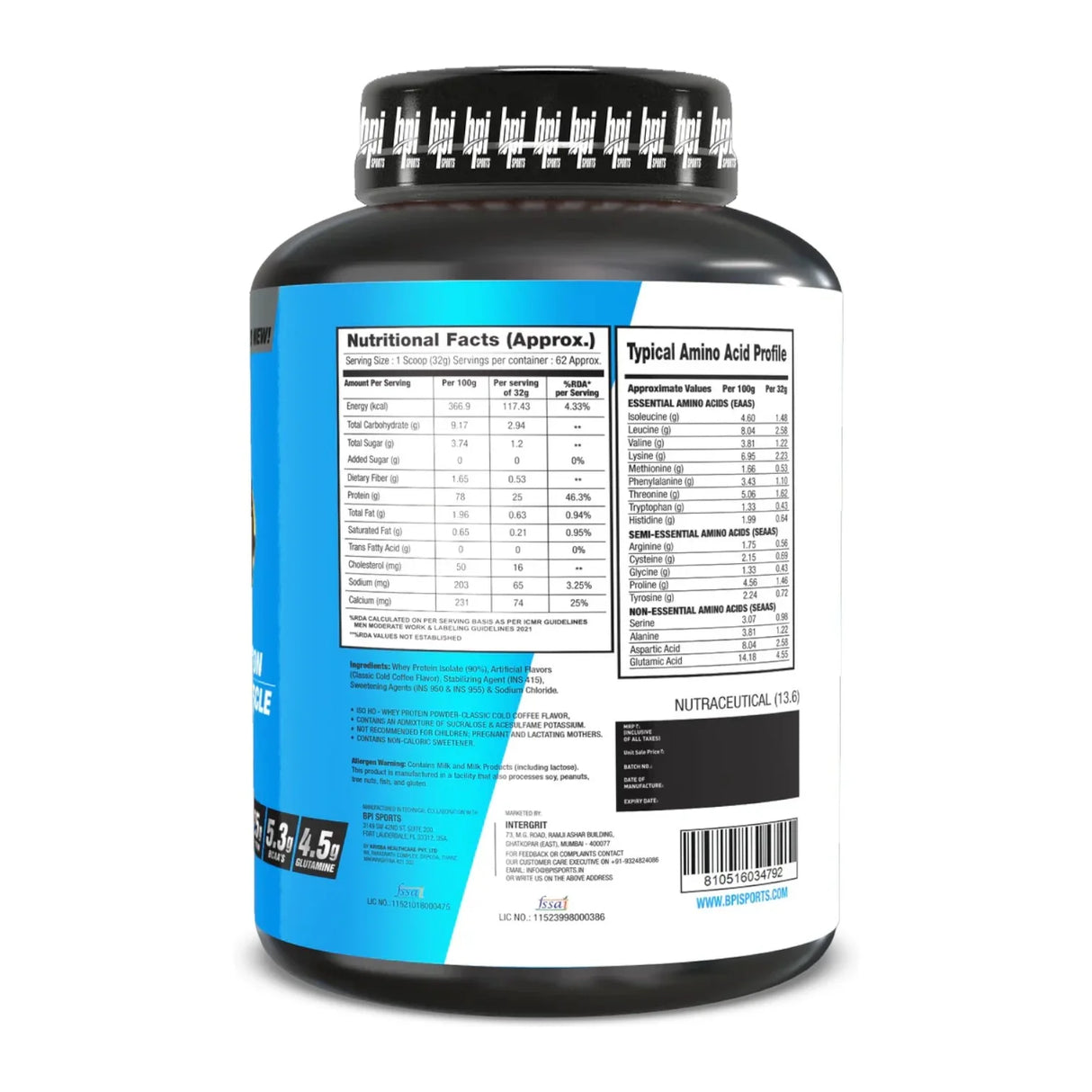 BPI Sports ISO HD Whey Isolate and Hydrolysate - 4.4 Lbs