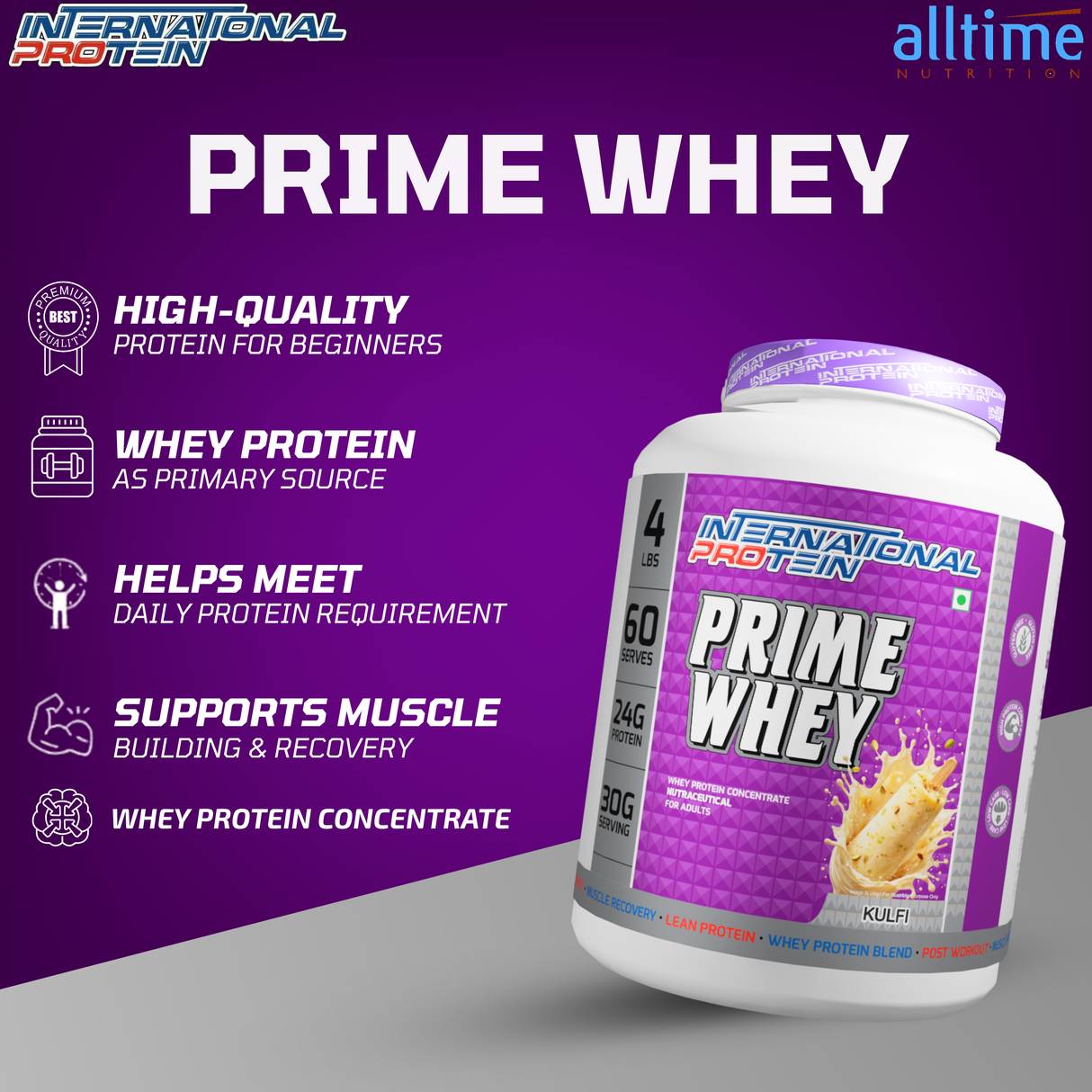 International Protein Prime Whey Protein Powder | 24g Protein | 1.8kg (60 Servings)