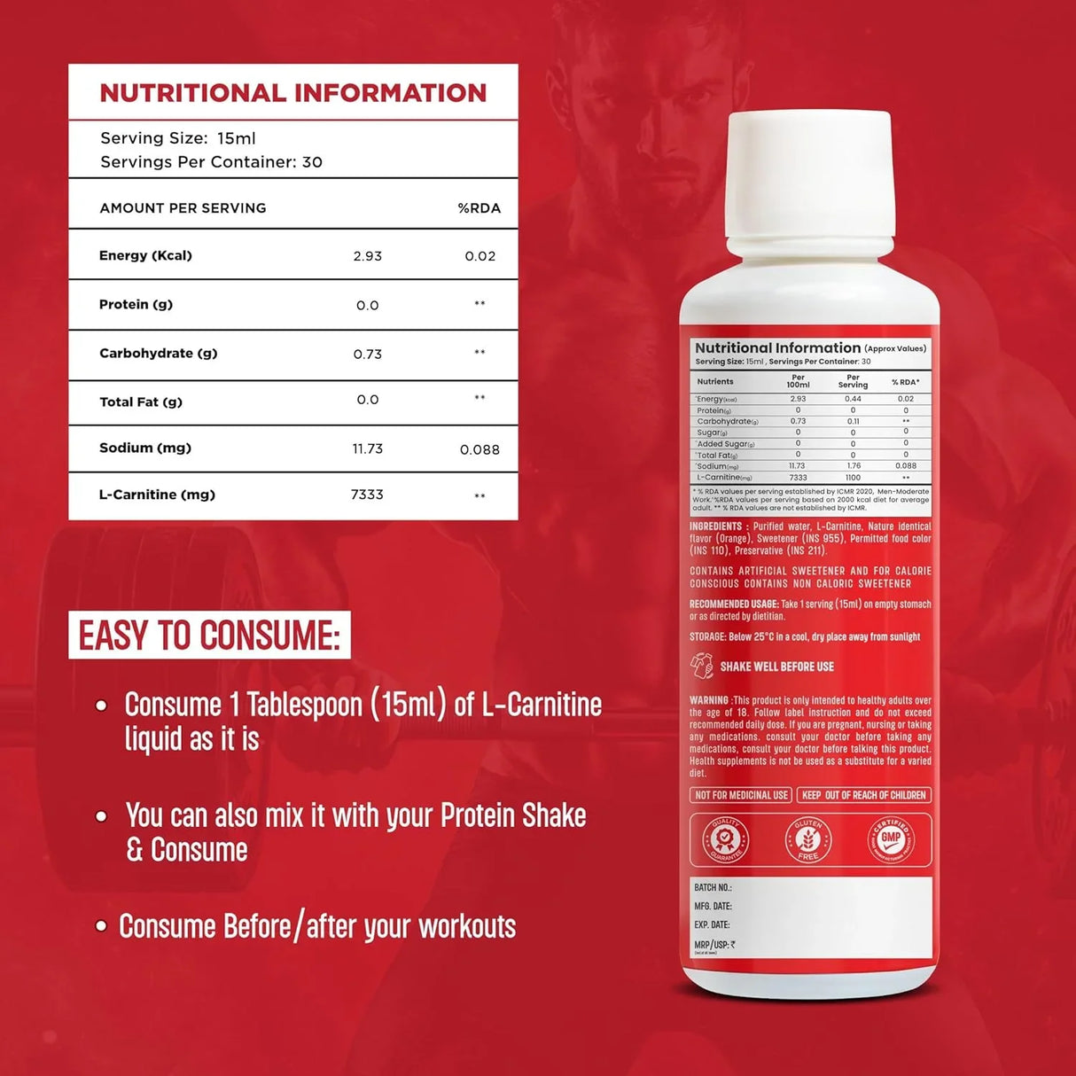 Bolt Nutrition L-Carnitine Liquid 1100 mg Orange Rush