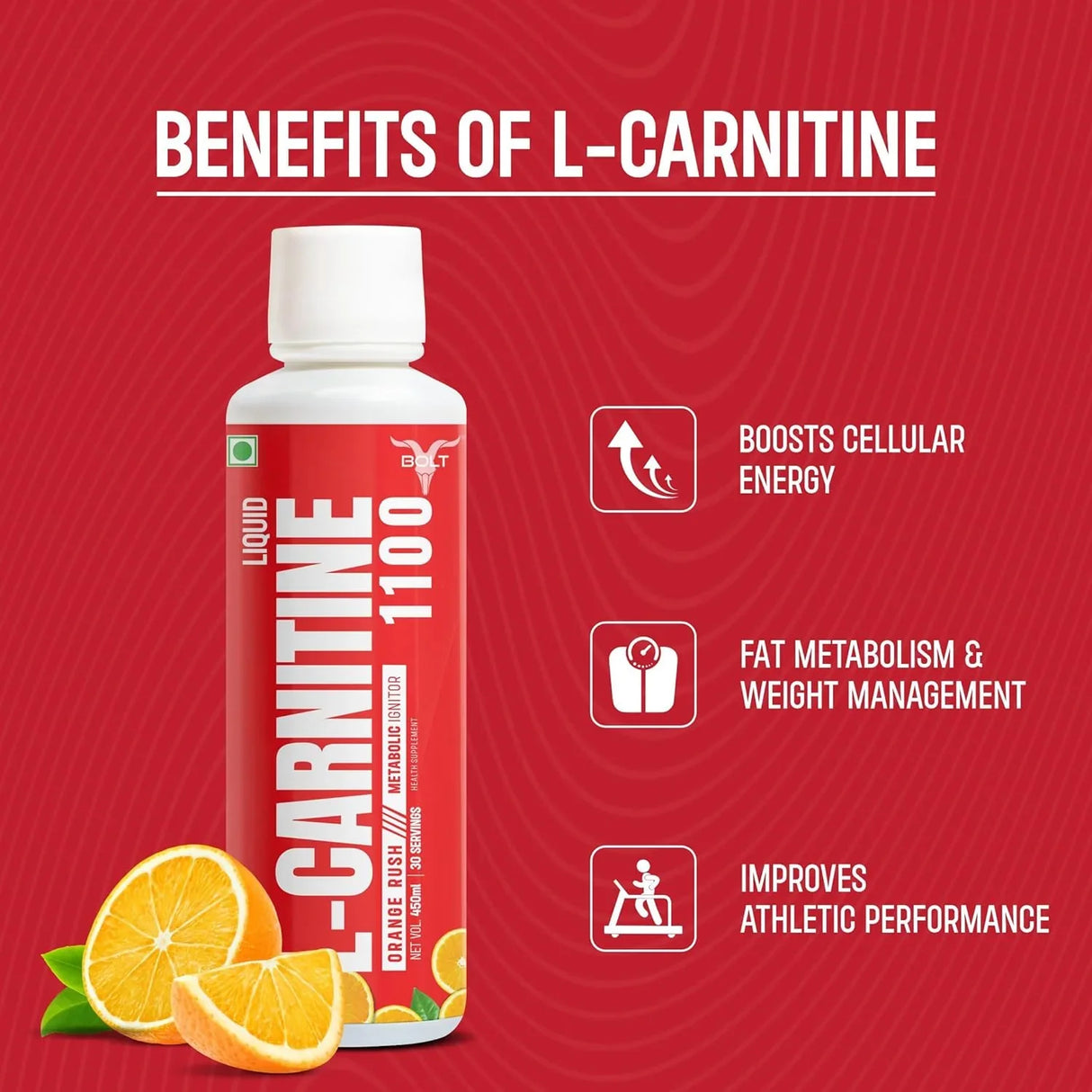 Bolt Nutrition L-Carnitine Liquid 1100 mg Orange Rush
