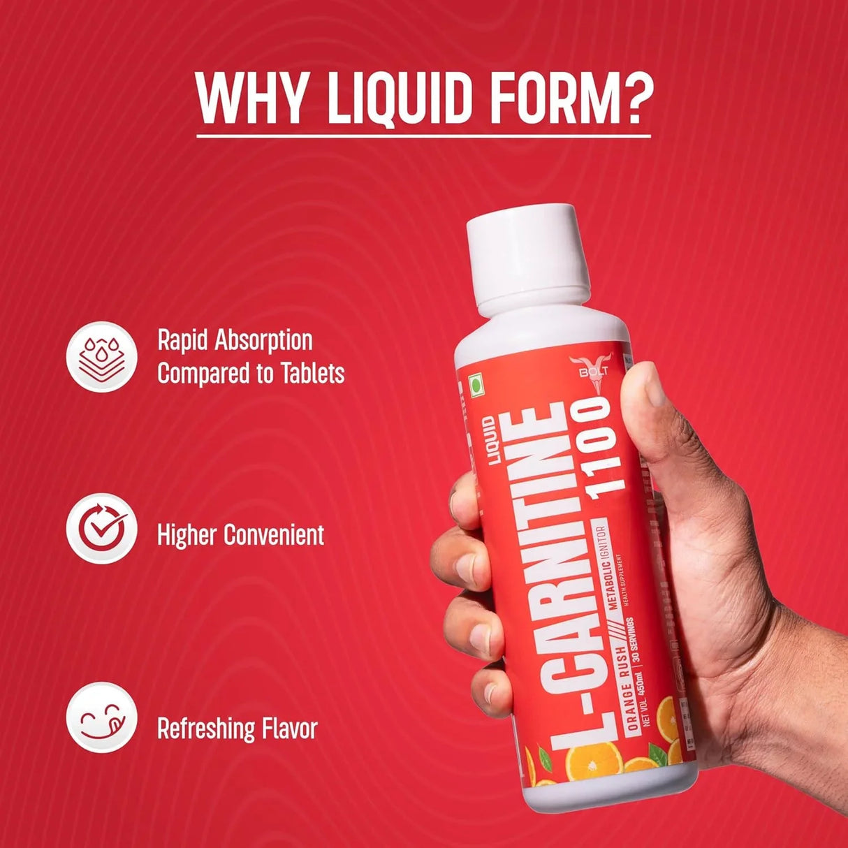 Bolt Nutrition L-Carnitine Liquid 1100 mg Orange Rush