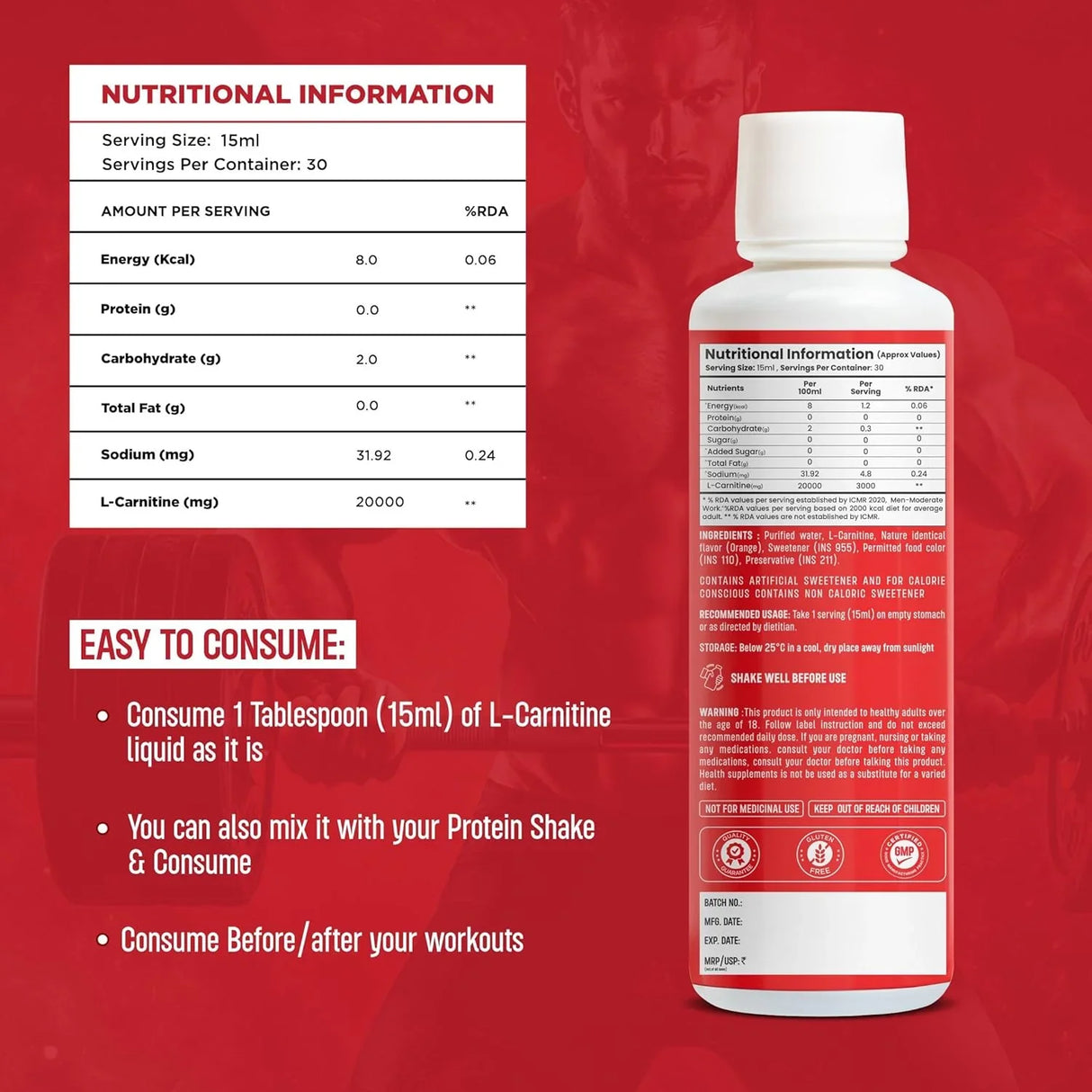 Bolt Nutrition L-Carnitine Liquid 3000 mg Orange Rush