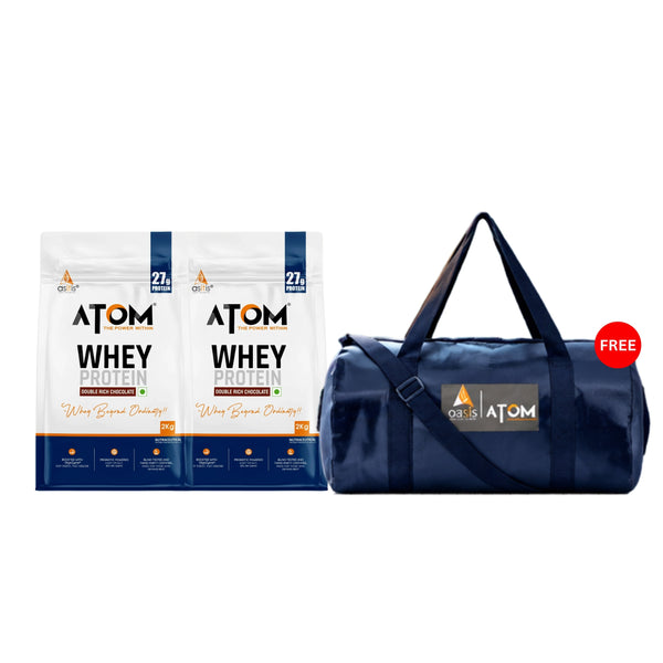 AS-IT-IS Atom Whey Protein with Digestive Enzymes 4 kg (2kg x 2) | Buy 2 + Get Atom Gym Bag Combo