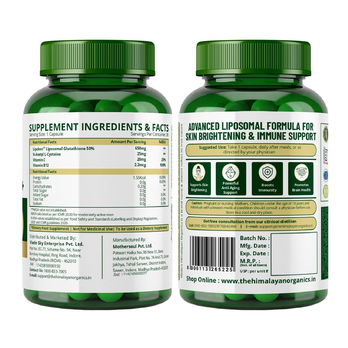 Vlado's Himalayan Organics Liposomal Glutathione 650mg | Skin & Liver Detox | 30 Caps