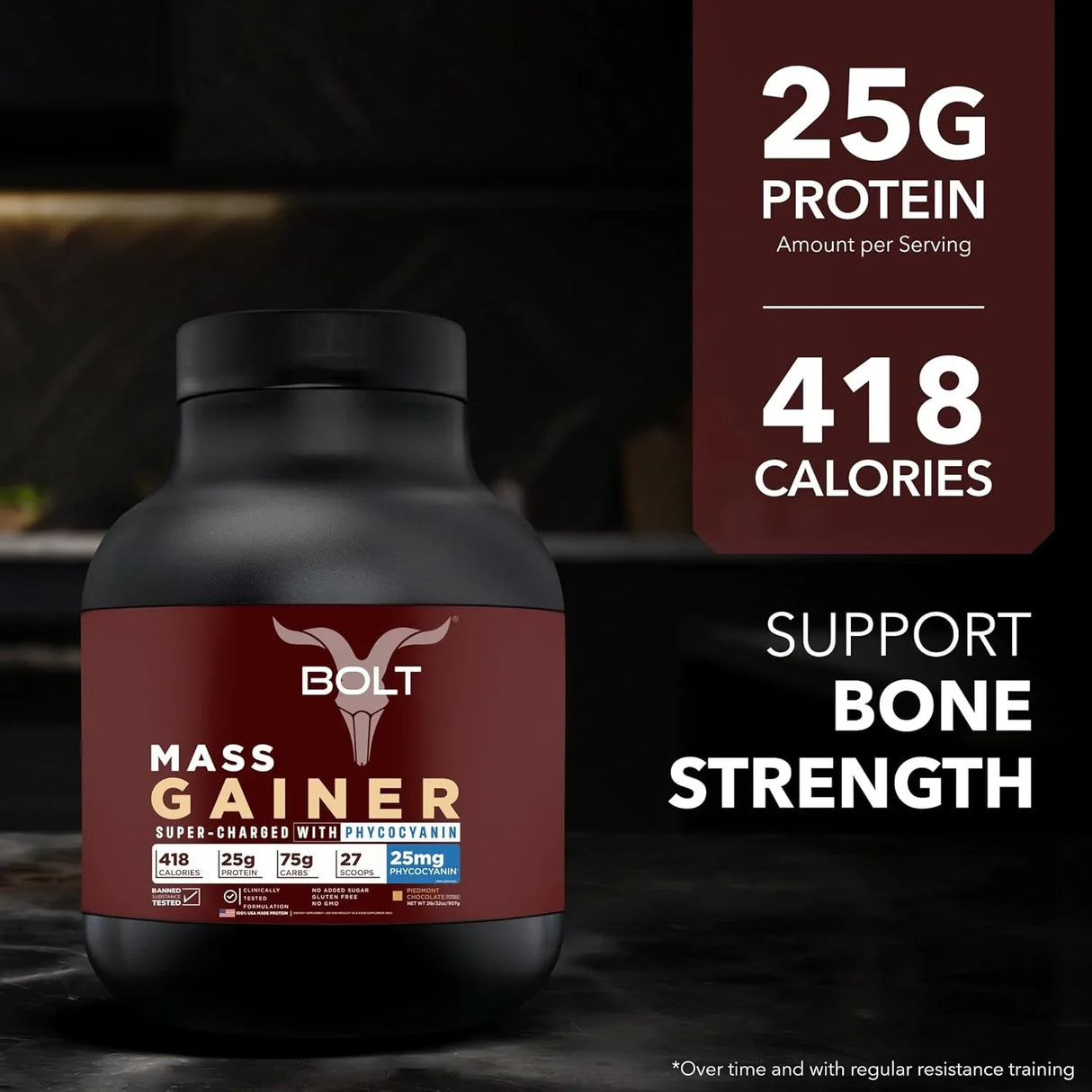 Bolt Nutrition Mass Gainer / Weight Gainer 2lb, 22 Servings