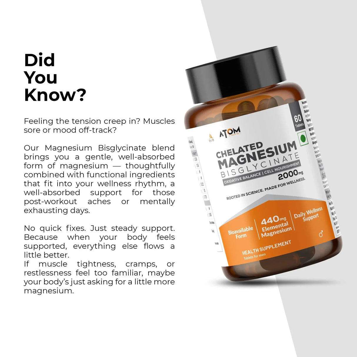 AS-IT-IS ATOM Magnesium Bisglycinate, 440mg Elemental Mg - 60 Tablets