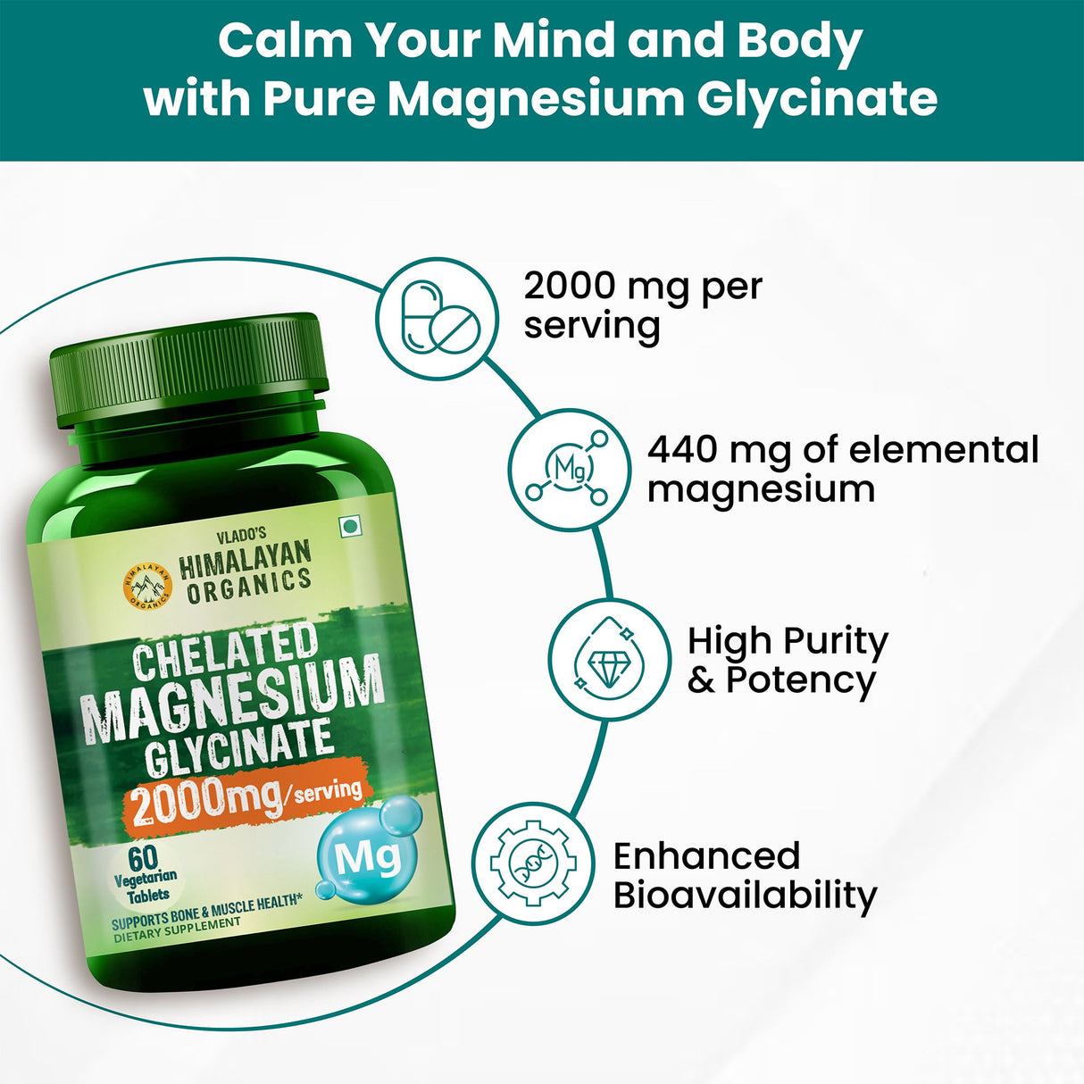 Himalayan Organics, Magnesium Glycinate, 2000mg 