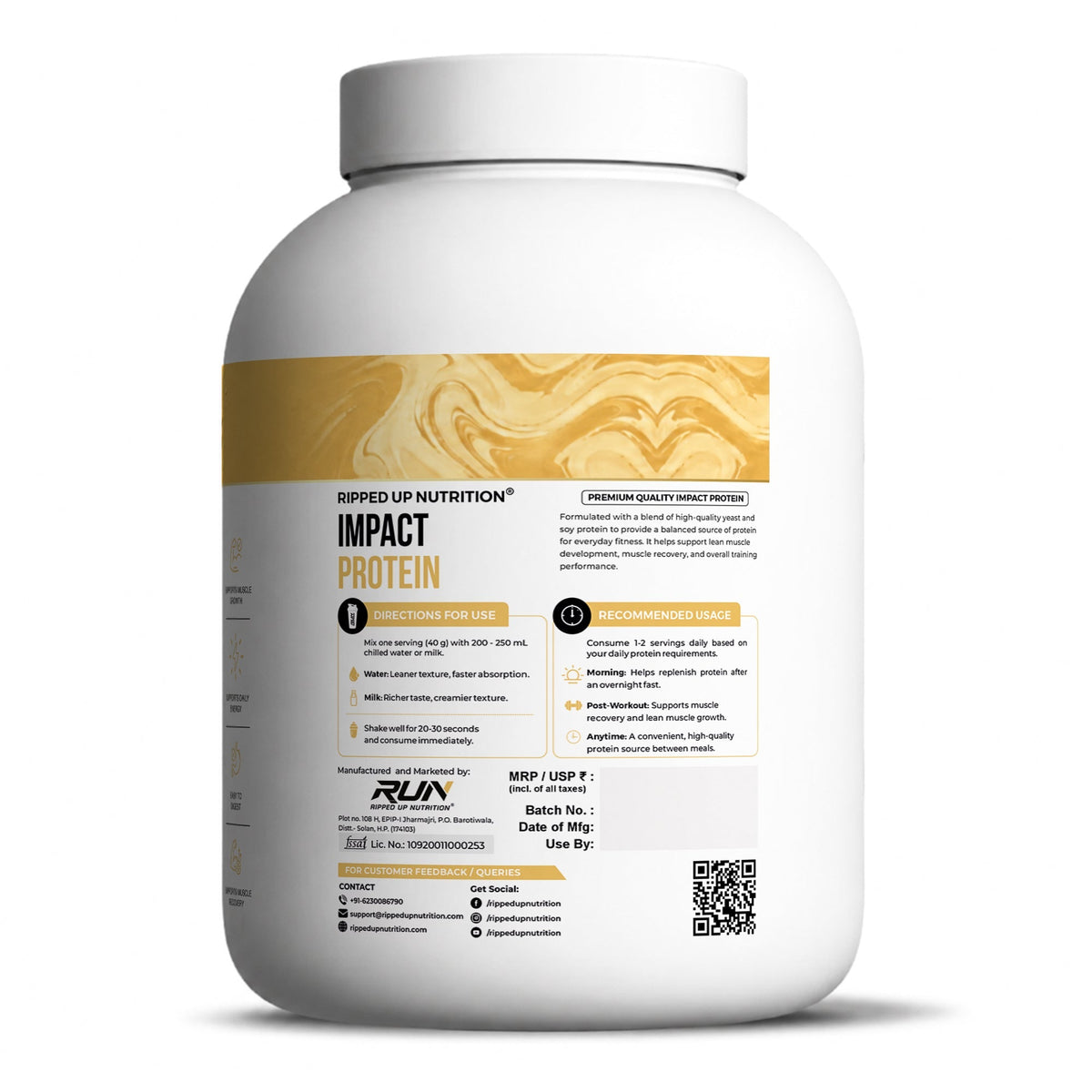 Ripped Up Nutrition Impact Protein Powder | Fermented Yeast & Soy Protein Isolate | 2.5kg | 50 Servings