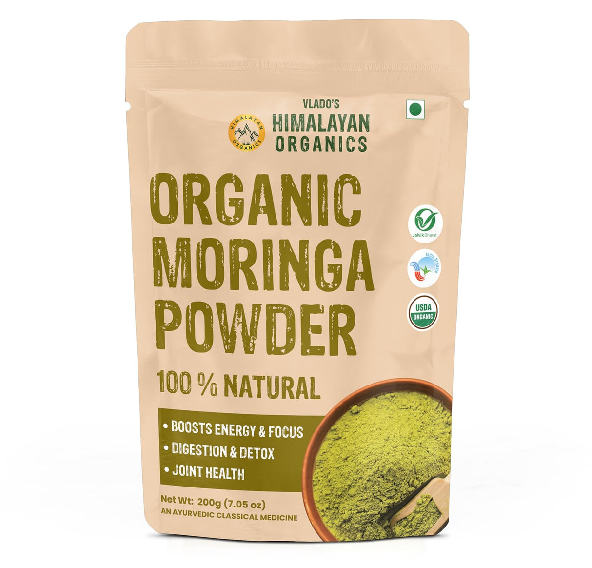 Vlado's Himalayan Organics, Moringa Powder, Nutrient-Rich Superfood - 200g