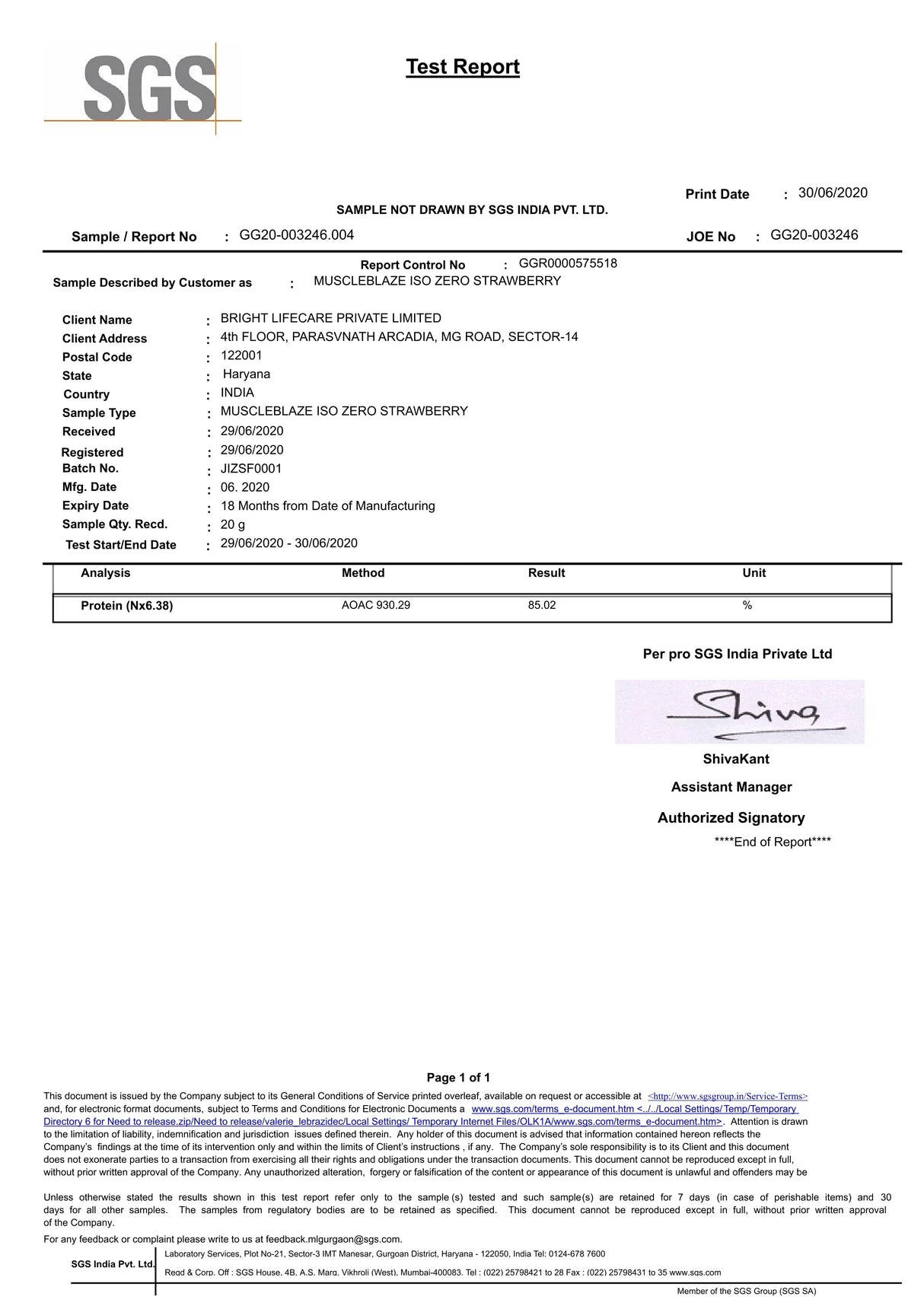 MuscleBlaze Biozyme Iso-Zero Low Carb Whey Protein Isolate - 1 Kg