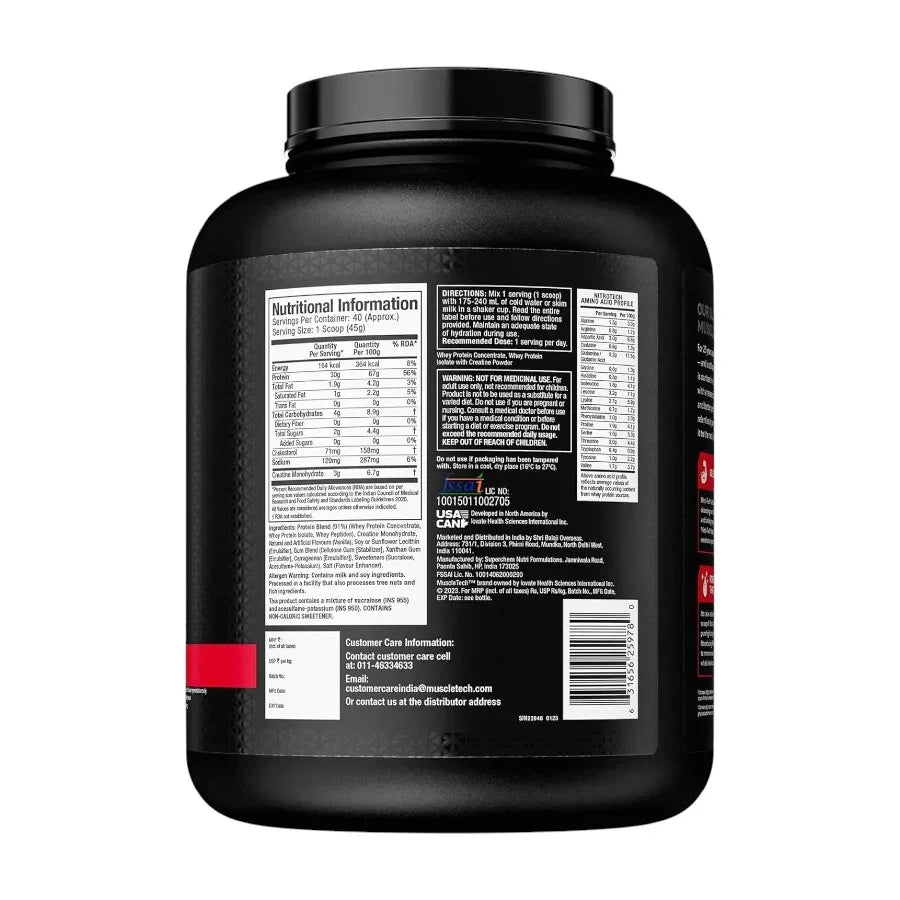 MuscleTech Nitro-Tech Performance Series Whey Protein 4 Lbs (1.81 Kg) + Nutristar Micronized CREA Gold Creatine Monohydrate 250g (83 Servings) - Advanced Muscle Building Stack