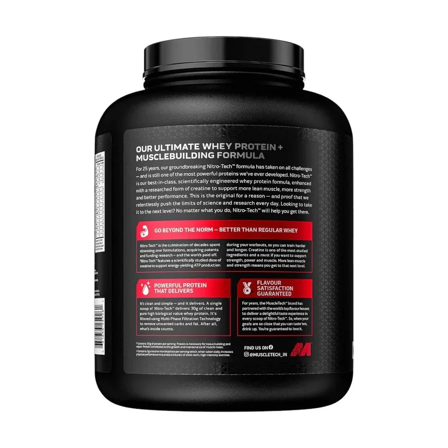 MuscleTech Nitro-Tech Performance Series Whey Protein 4 Lbs (1.81 Kg) + Nutristar Micronized CREA Gold Creatine Monohydrate 250g (83 Servings) - Advanced Muscle Building Stack