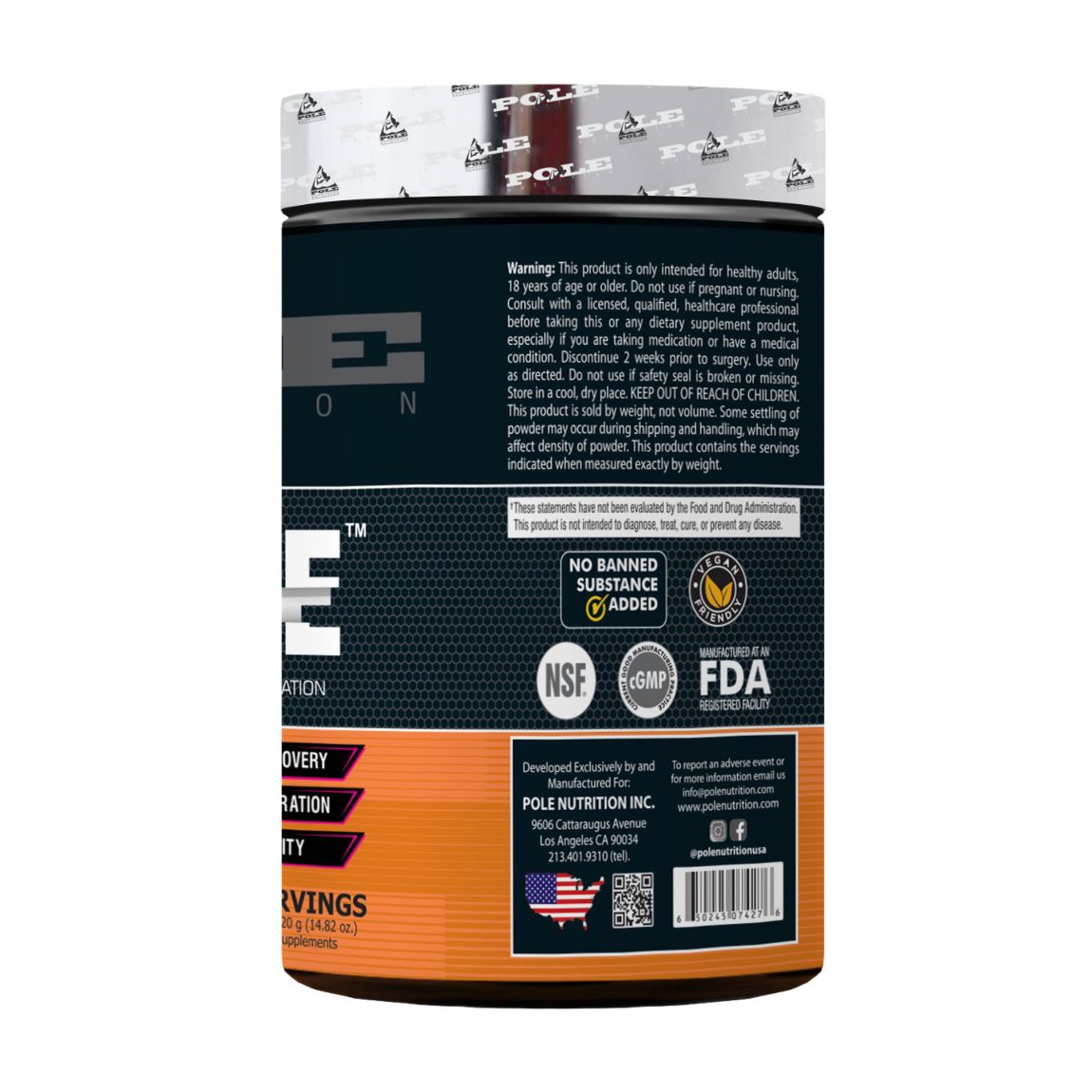 Pole Nutrition BCAA Stroke Endurance, Recovery, and Hydration 420g | 2G Citrulline Malate | 2.5g Glutamine | 30 Servings
