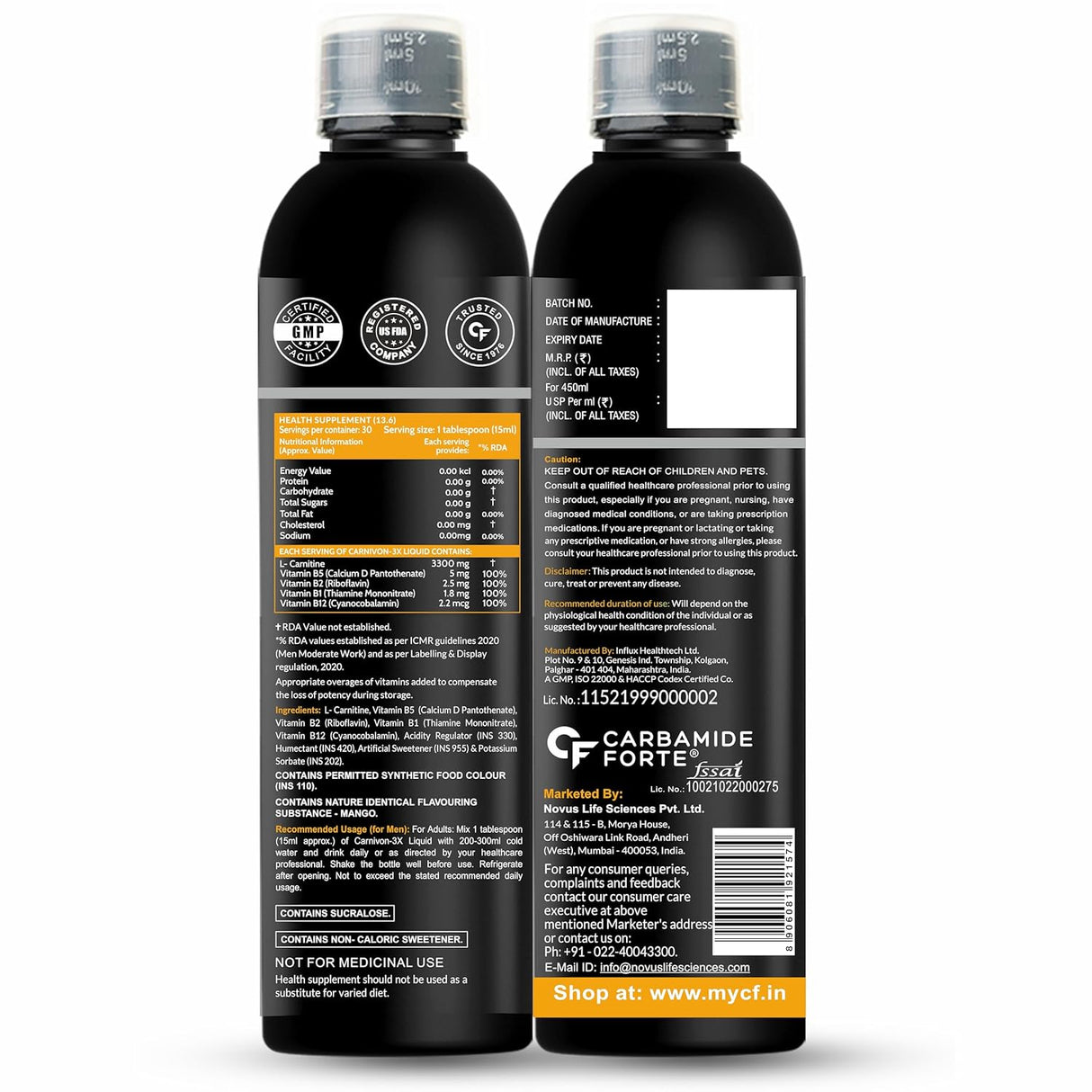 Carbamide Forte L-Carnitine 3300mg Liquid - 450ml