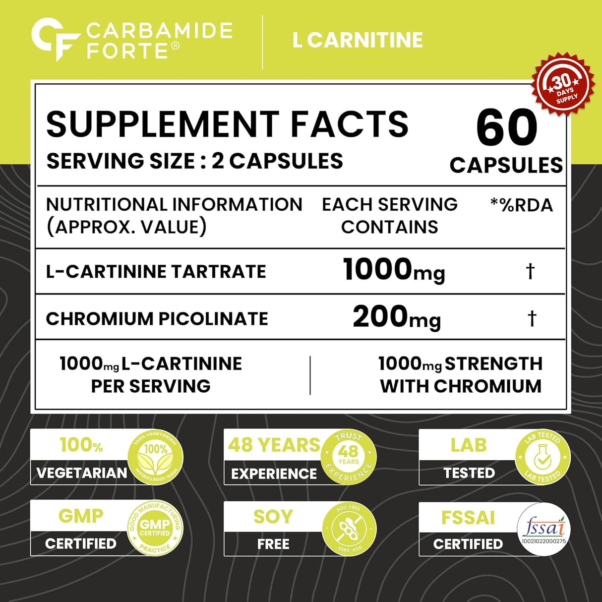 Carbamide Forte L-Carnitine + L-Tartrate Capsules - 60 Tablets