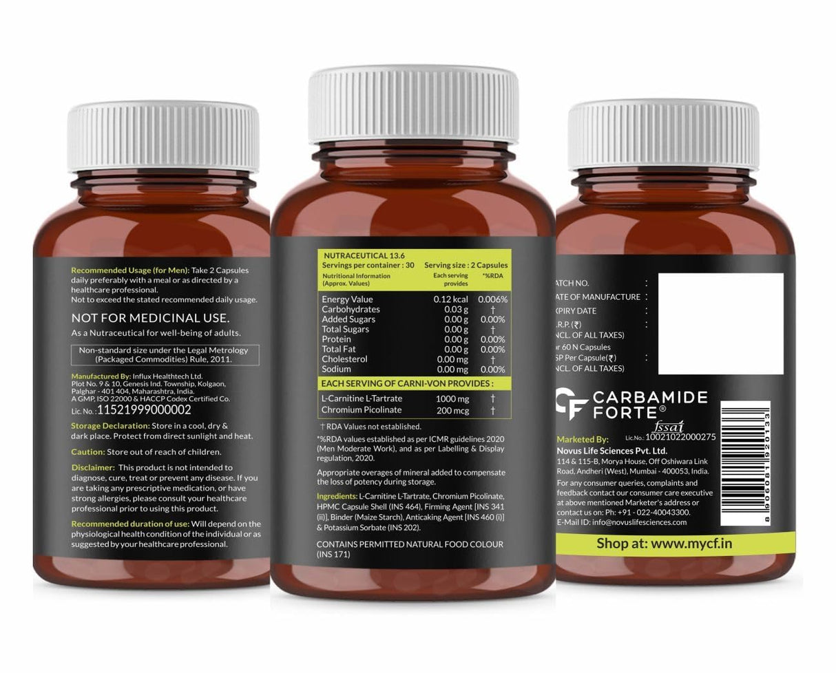 Carbamide Forte L-Carnitine + L-Tartrate Capsules - 60 Tablets