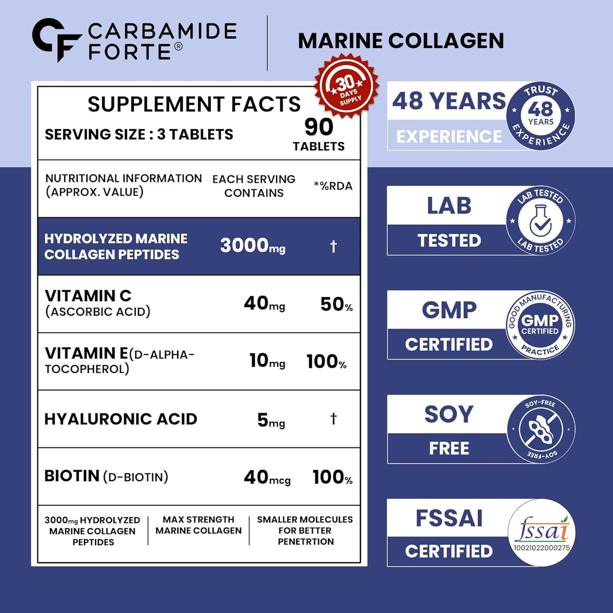 Carbamide Forte Marine Collagen for Skin 3000mg - 90 Tablets