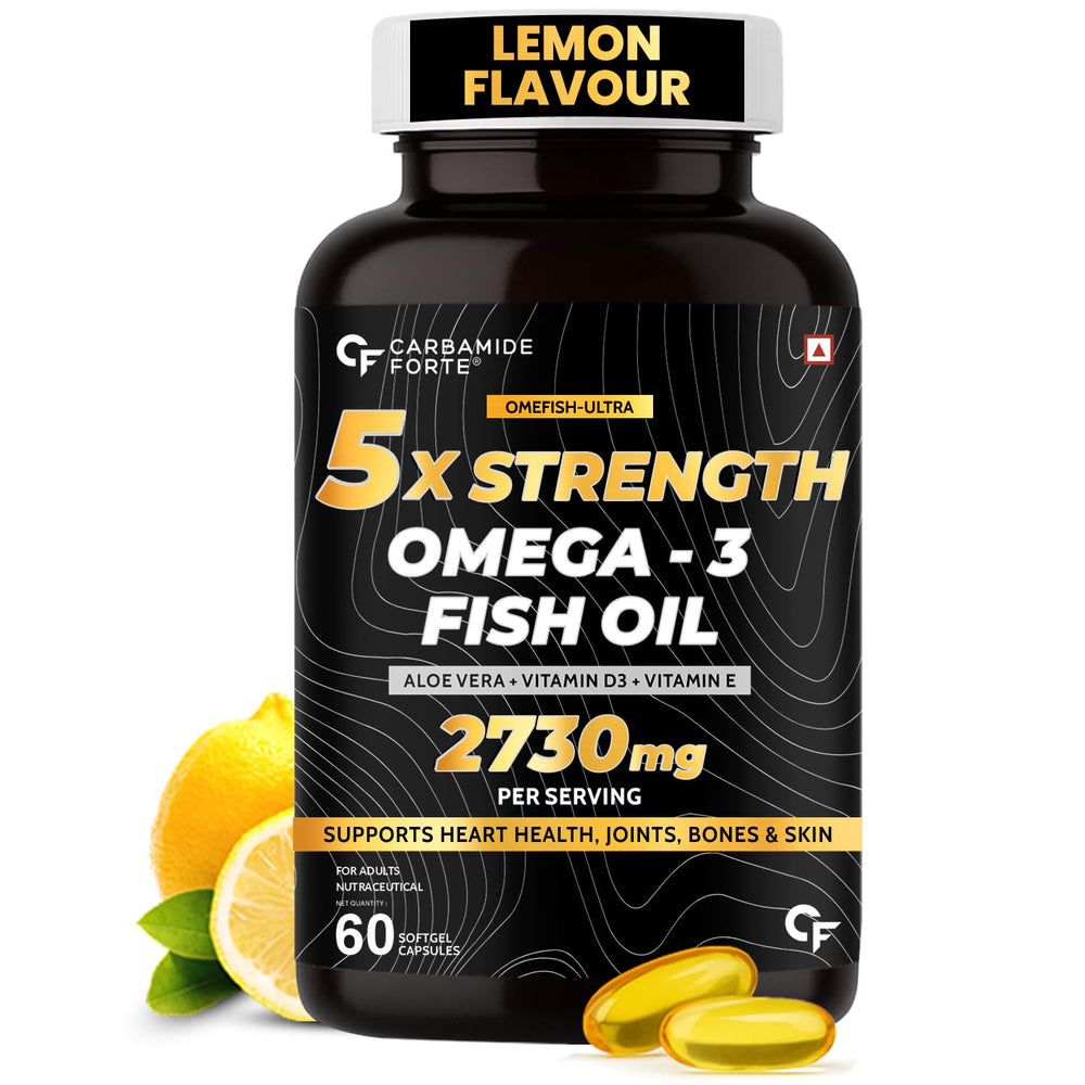 Carbamide Forte Omega 3 Fish Oil 2730mg | with Vitamin D3, E & Aloe Vera for Men & Women | 60 Softgels