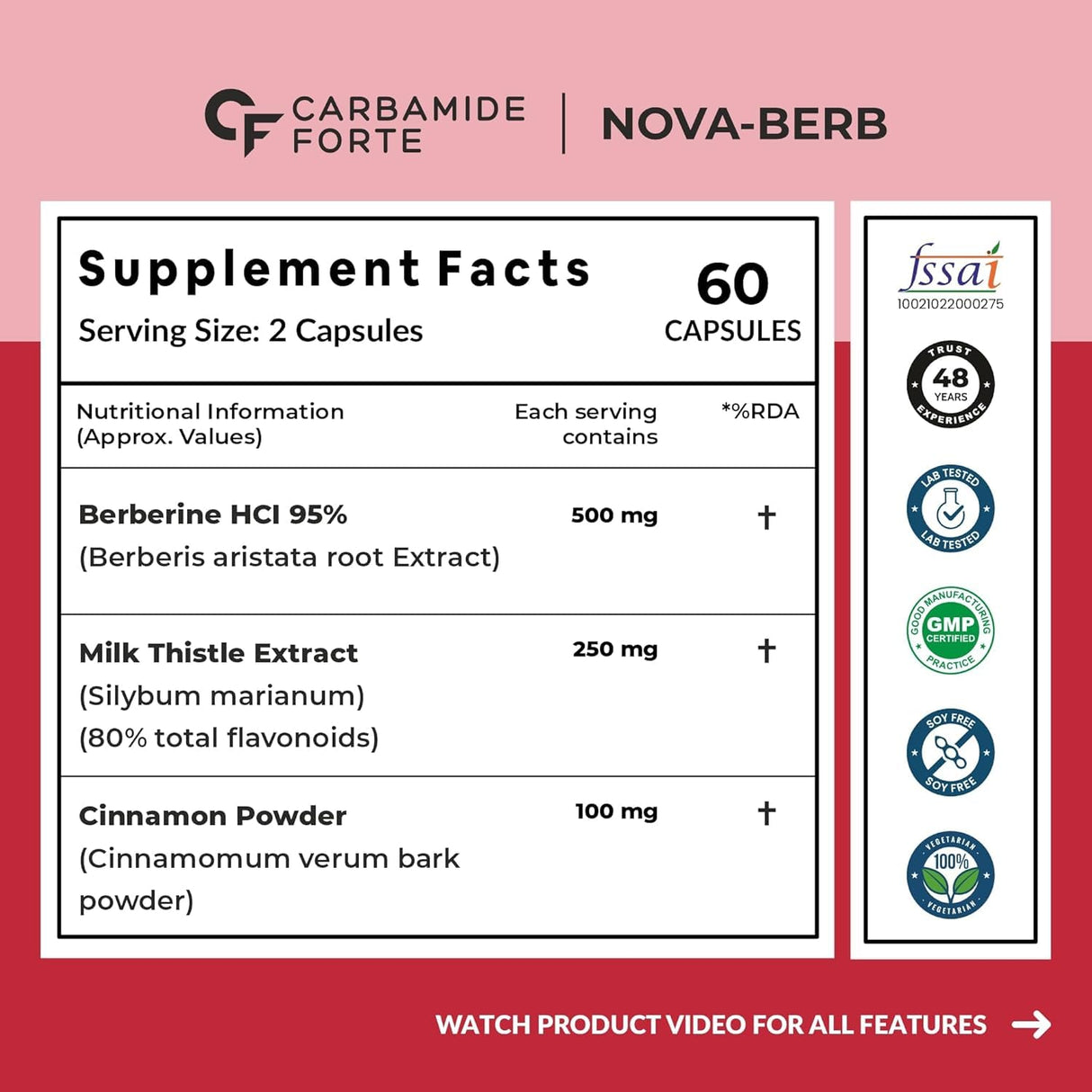 Carbamide Forte Berberine 95% with Milk Thistle & Cinnamon