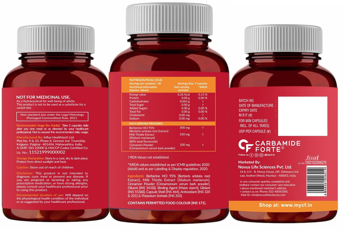 Carbamide Forte Berberine 95% with Milk Thistle & Cinnamon