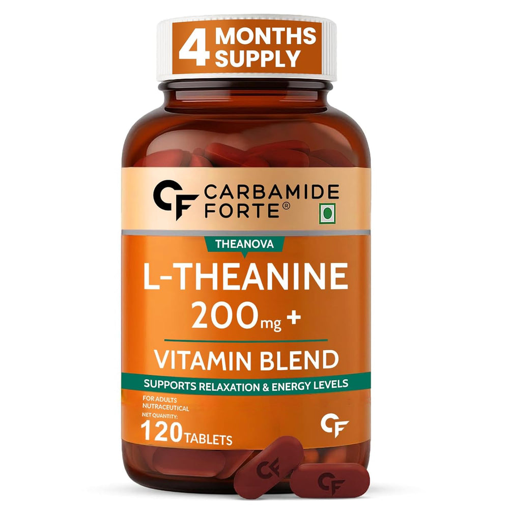 Carbamide Forte L-Theanine 200mg with Vitamin B Complex | Relaxation, Focus & Energy Formula | 120 Veg Tablets
