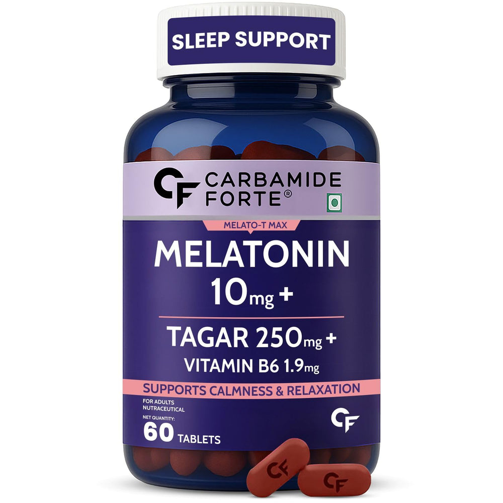 Carbamide Forte Melatonin 10mg Sleeping Pills | with Tagar 250mg for Restful Deep Sleep | 60 Veg Tablets