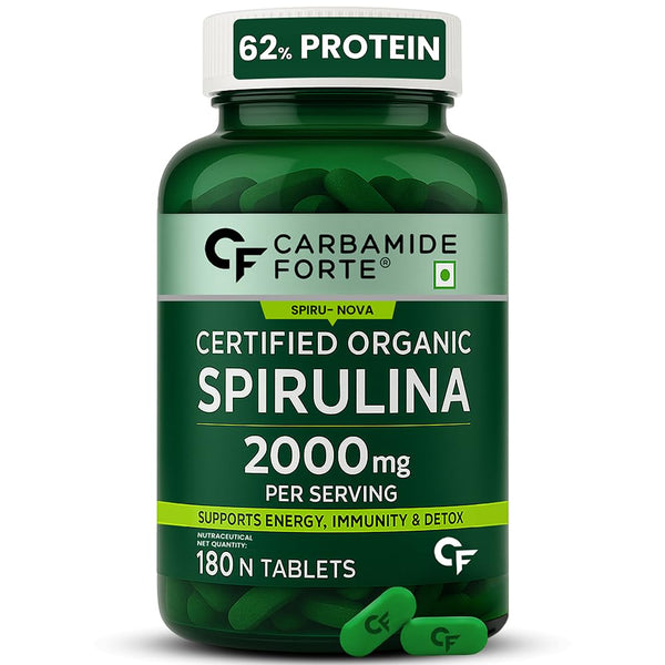 Carbamide Forte Organic Spirulina 2000mg | Pure Powder Tablets for Energy, Immunity & Detox | 180 Tablets