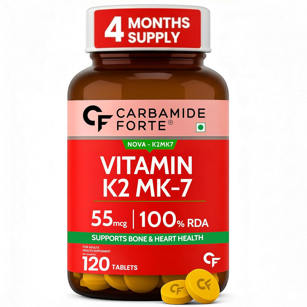 Carbamide Forte Vitamin K2 MK7 55mcg | Calcium Utilization for Stronger Bones & Heart | 120 Veg Tablets