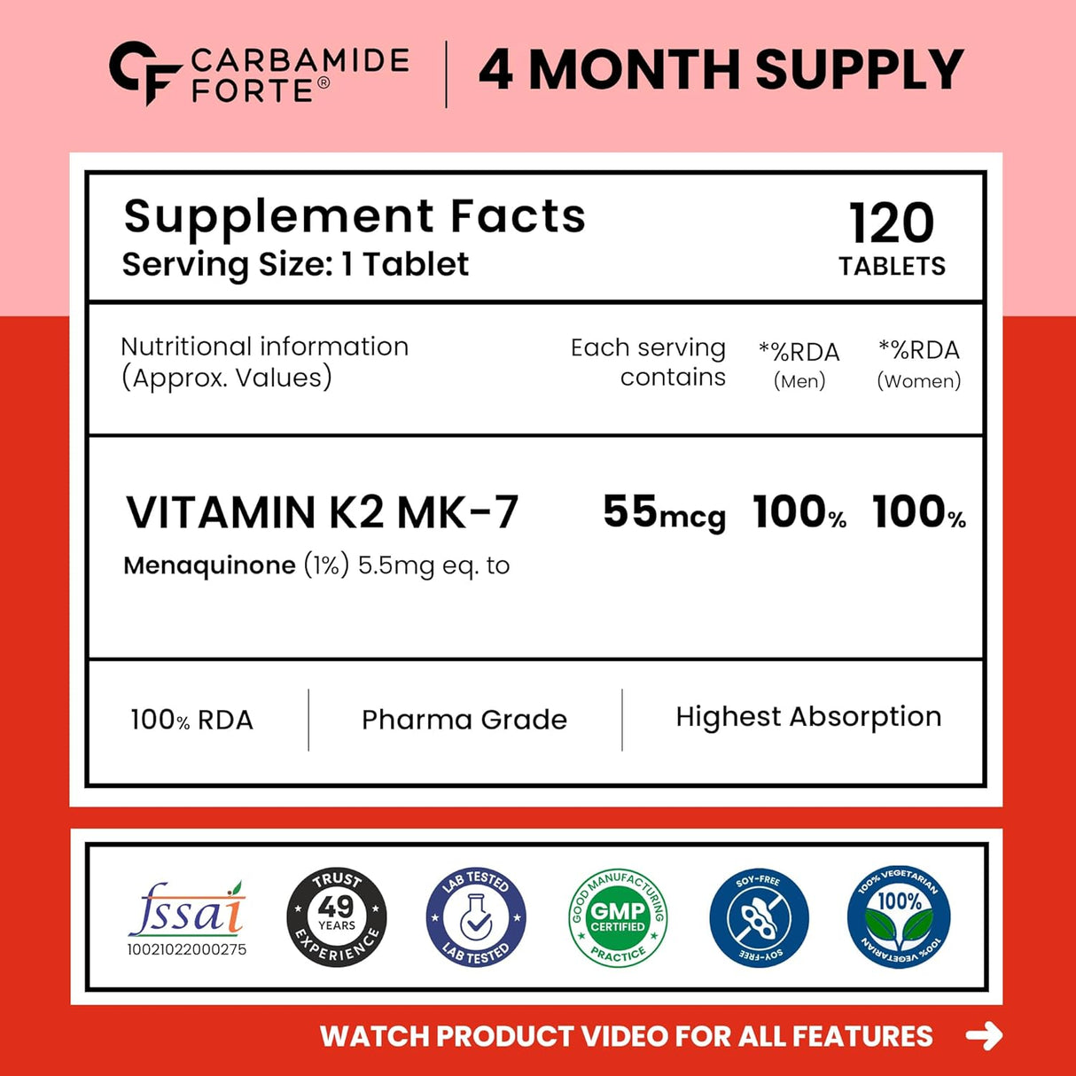 Carbamide Forte Vitamin K2 MK7 55mcg