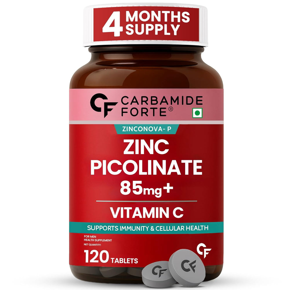 Carbamide Forte Zinc Picolinate with Vitamin C | 100% RDA for Men's Immune Health | 120 Tablets
