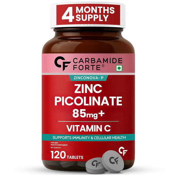 Carbamide Forte Zinc Picolinate with Vitamin C | 100% RDA for Men's Immune Health | 120 Tablets