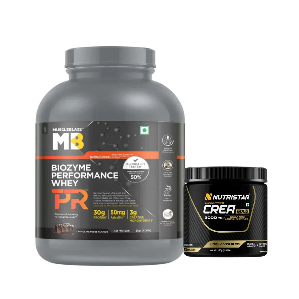 MuscleBlaze Biozyme Whey PR (4.4lbs) + CREA Gold (250g) - Power Combo