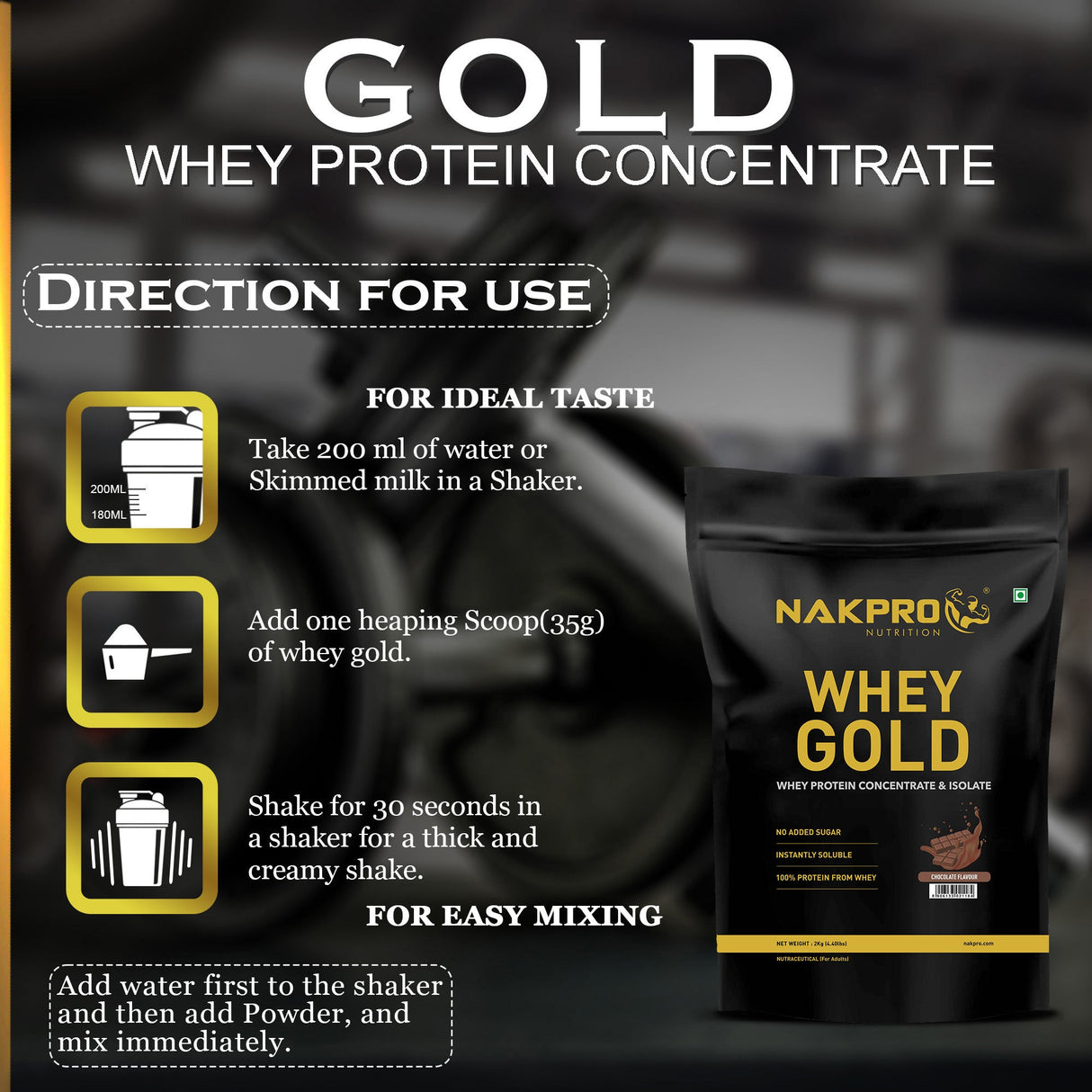NAKPRO Gold Whey Protein Isolate & Concentrate 2 Kg