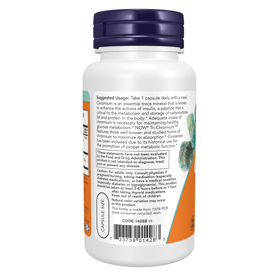NOW Foods Tri-Chromium 500mcg with Cinnamon | 90 Veg Capsules