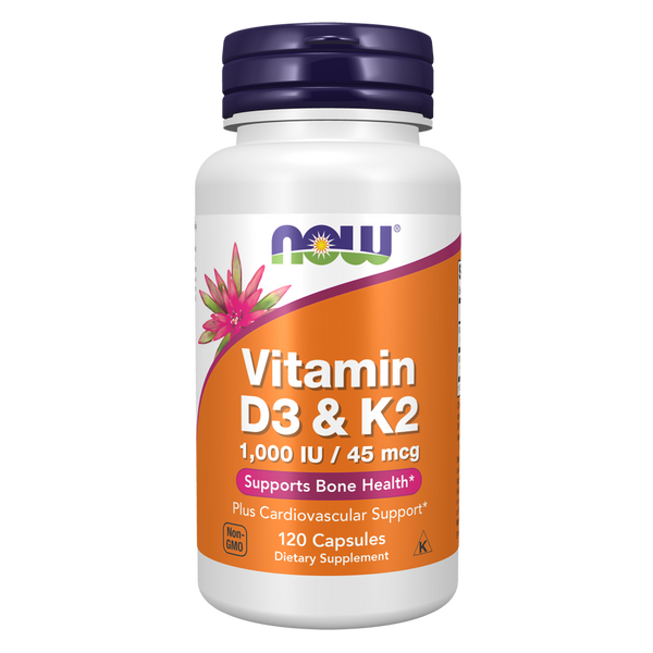 Now Foods Vitamin D3 K2 Supplement | 120 Capsules