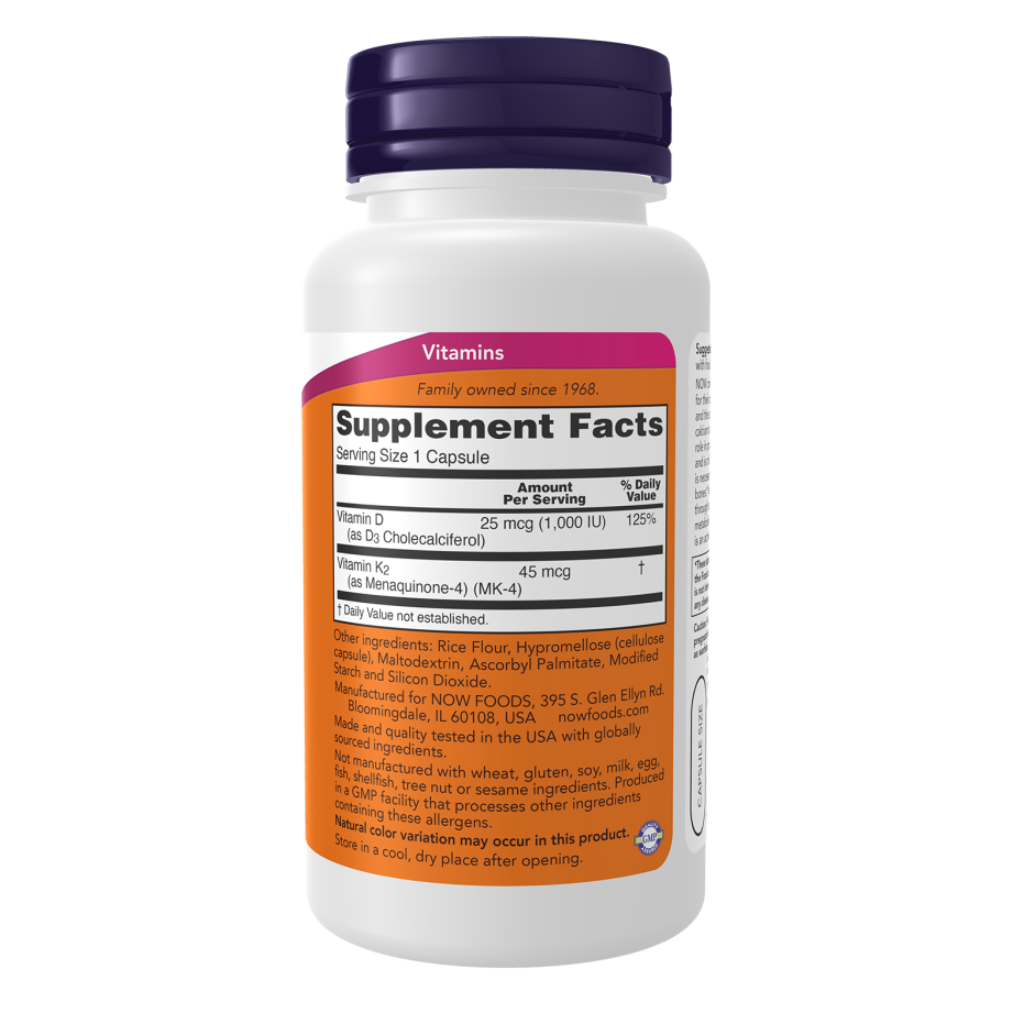 Now Foods Vitamin D3 K2 Supplement | 120 Capsules