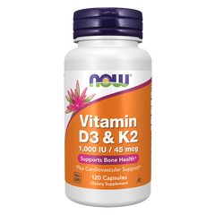 Now Foods Vitamin D3 K2 Supplement | 120 Capsules