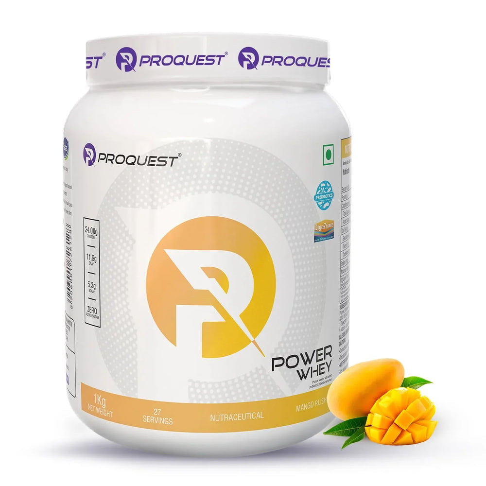 Proquest Power Whey Protein | 24g Protein Per Scoop | 5.3G Bcaa & 11.9G Eaa | Added Probiotics & Digezyme For Fast & Easy Digestion | 1 Kg